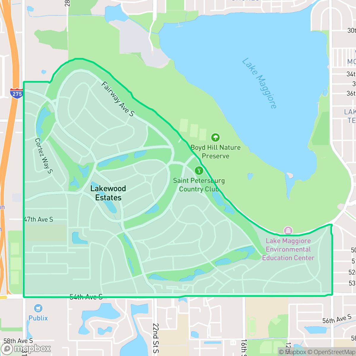 Map showing the location of Lakewood, St. Petersburg, FL