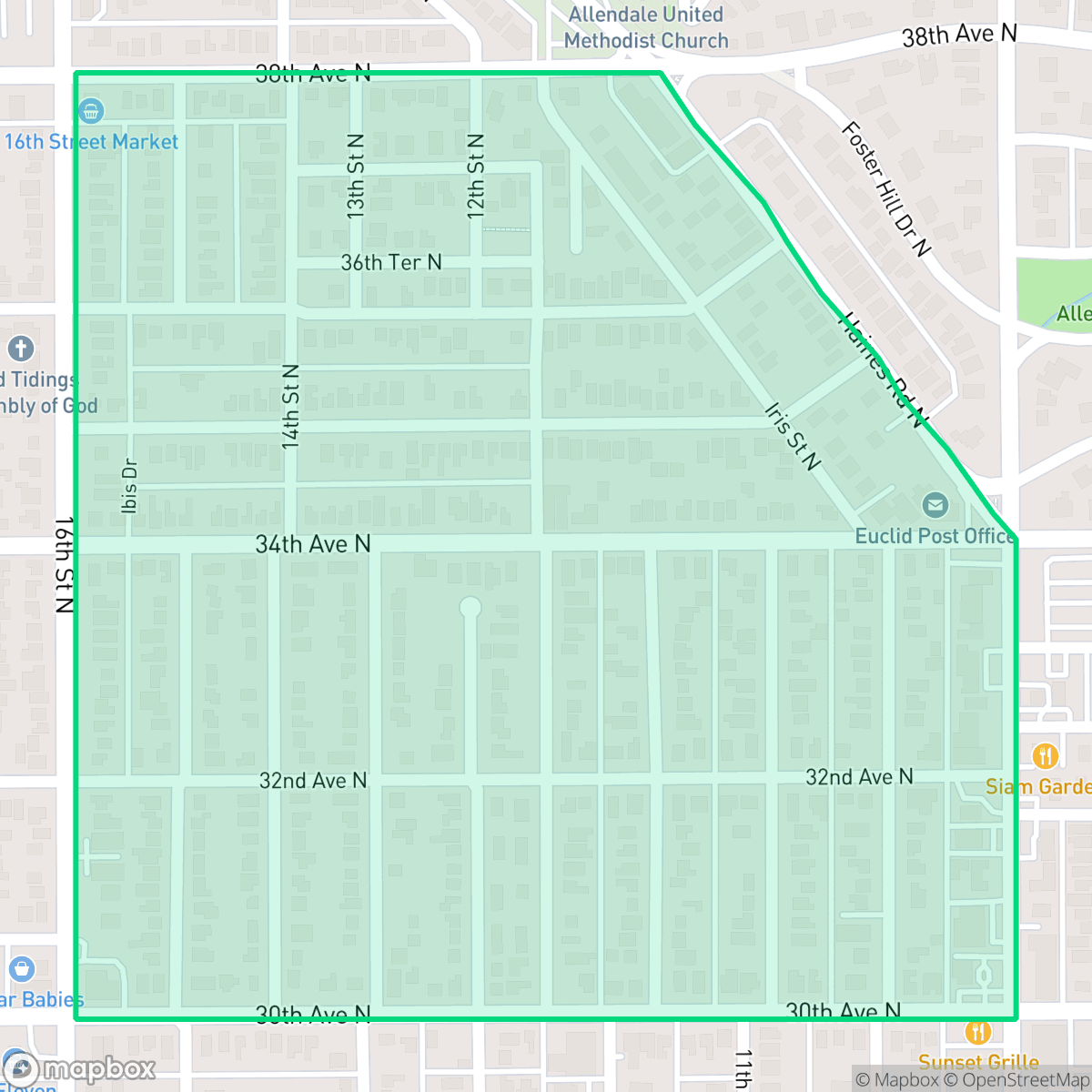 Map showing the location of Magnolia Heights, St. Petersburg, FL