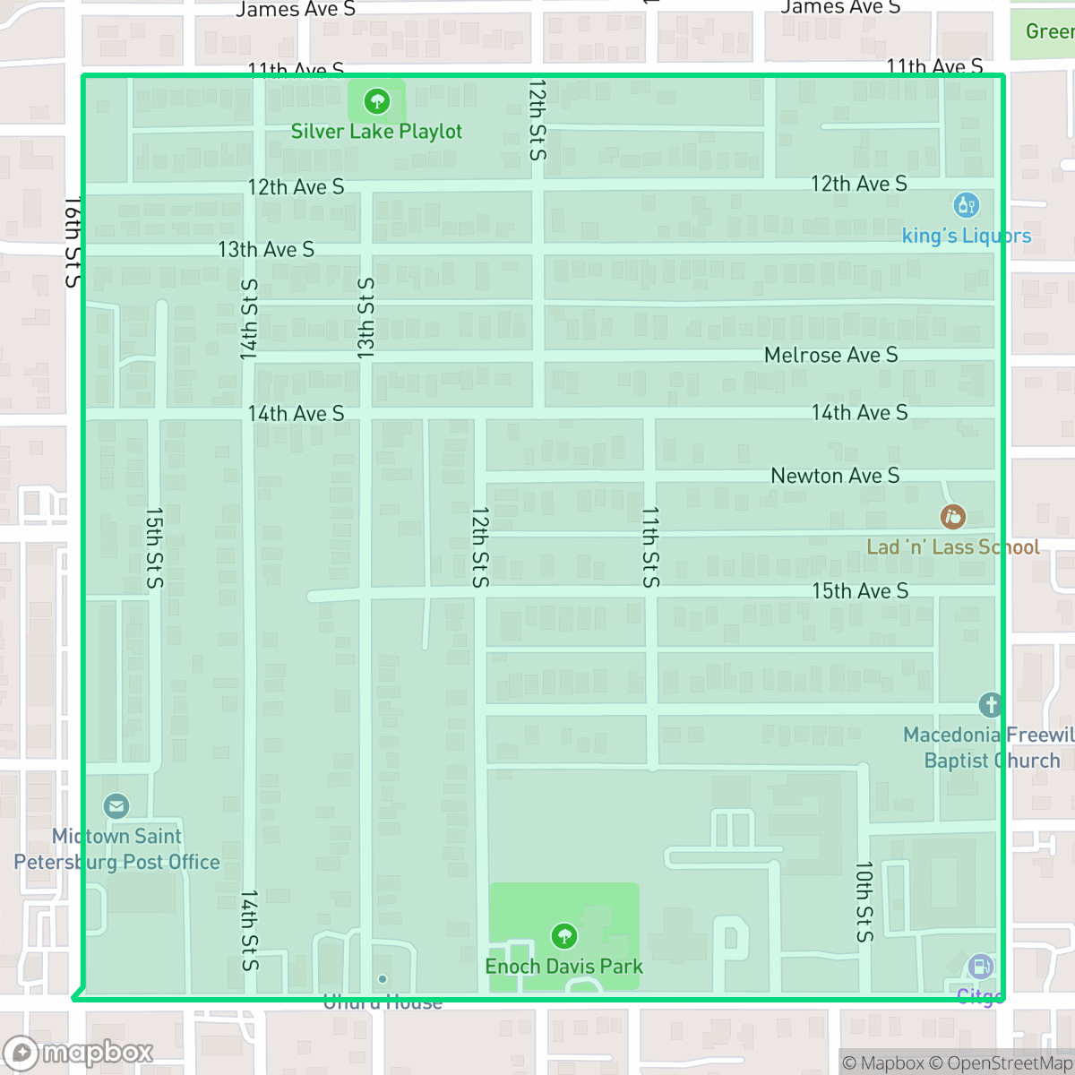 Map showing the location of Thirteenth St Heights, St. Petersburg, FL