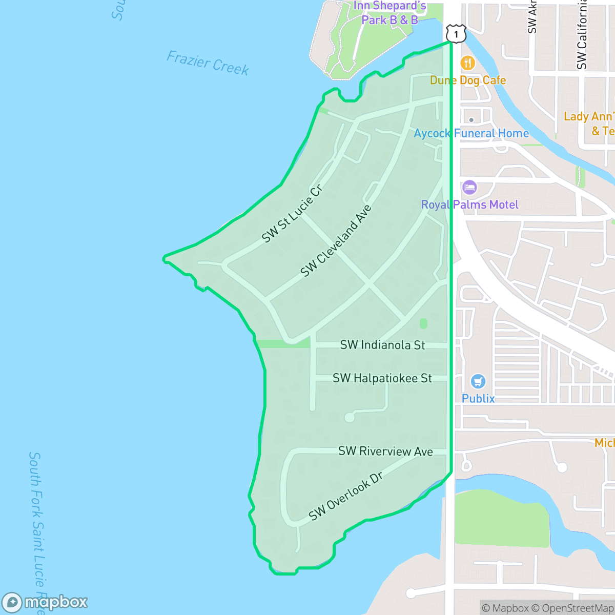 Map showing the location of Bessey, Stuart, FL