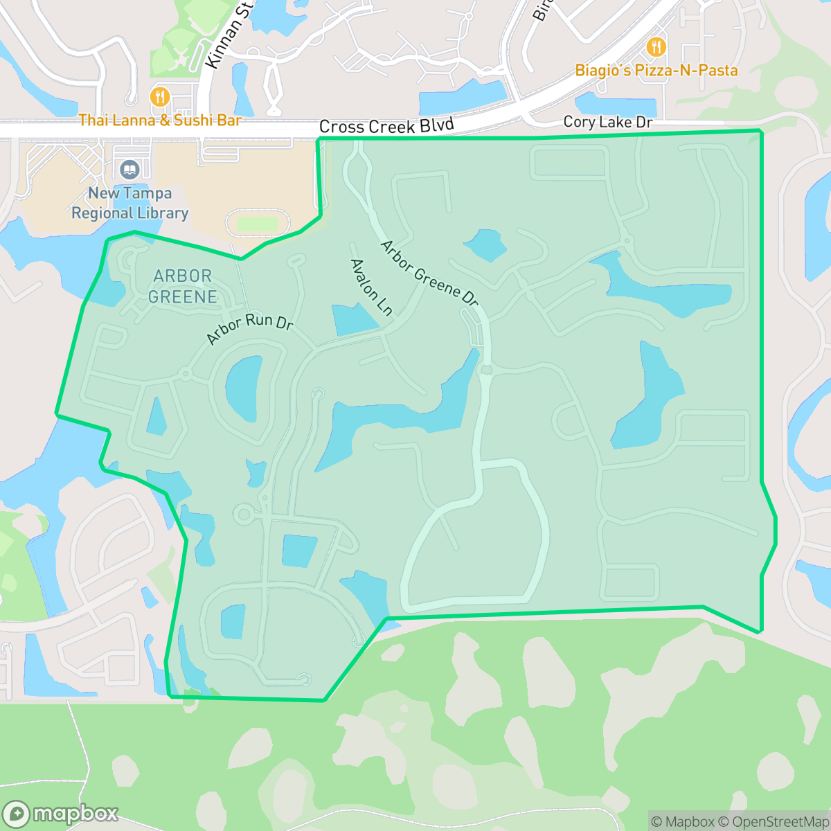 Map showing the location of Arbor Greene, Tampa, FL