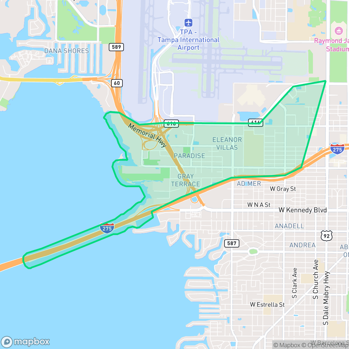 Map showing the location of Carver City, Tampa, FL