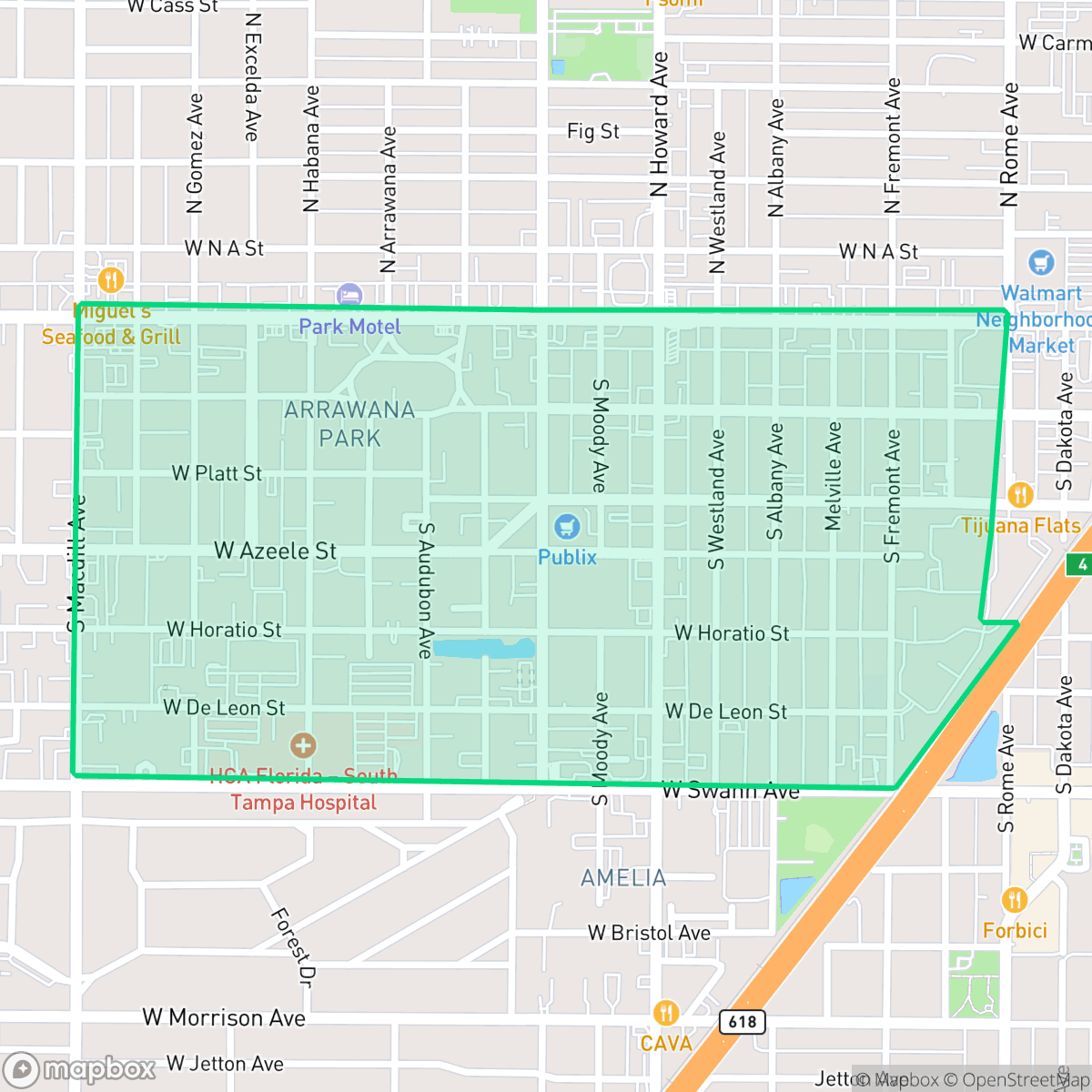 Map showing the location of Courier City, Tampa, FL