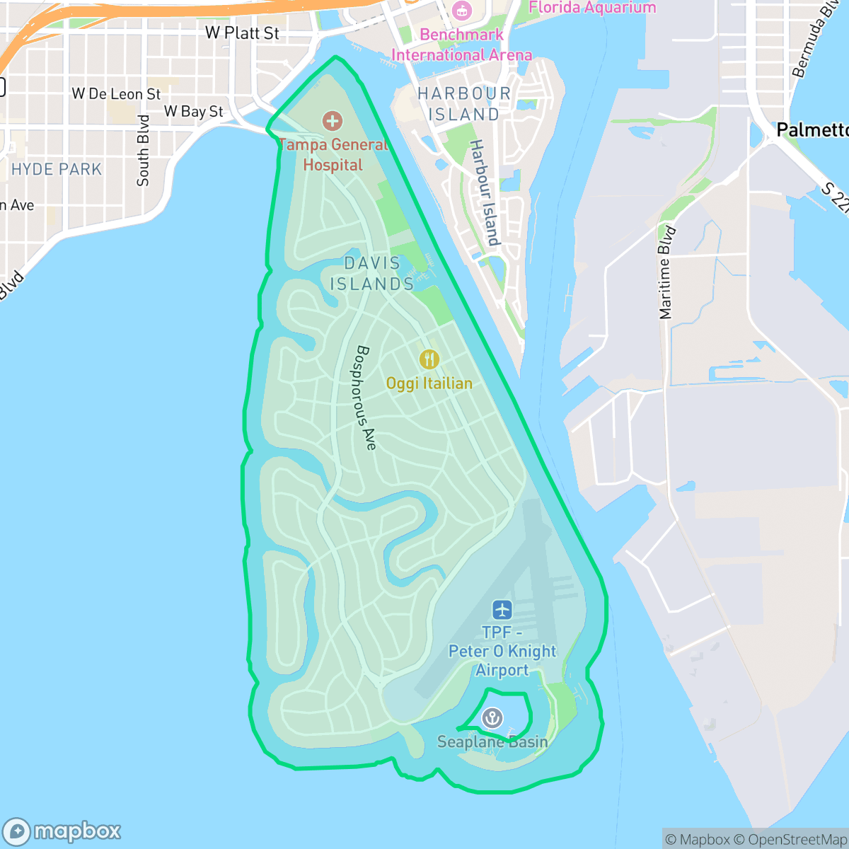 Map showing the location of Davis Island, Tampa, FL