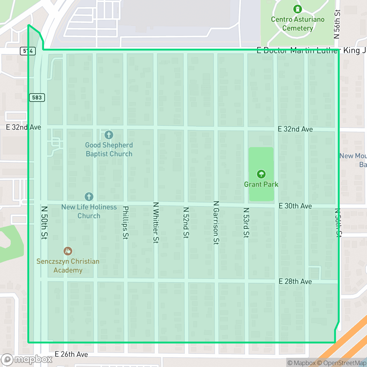Map showing the location of Grant Park, Tampa, FL