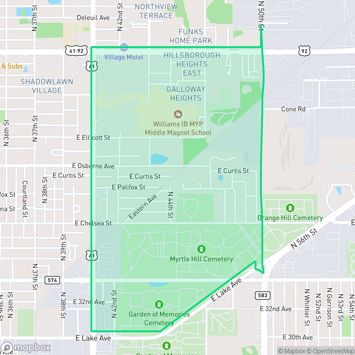 Map showing the location of Northview Hills, Tampa, FL