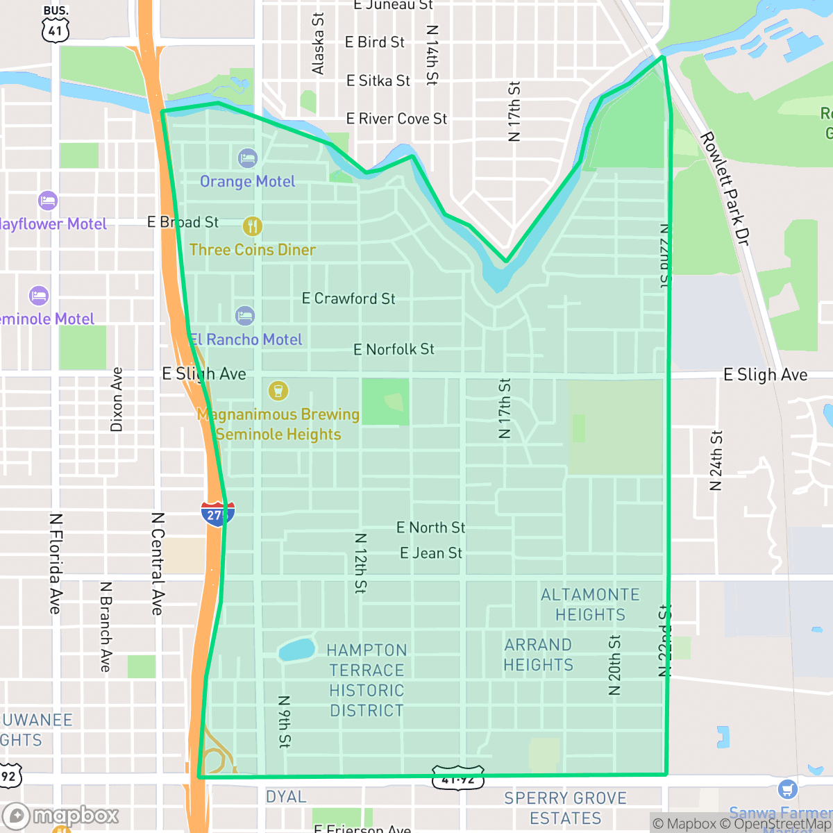 Map showing the location of Old Seminole Heights, Tampa, FL