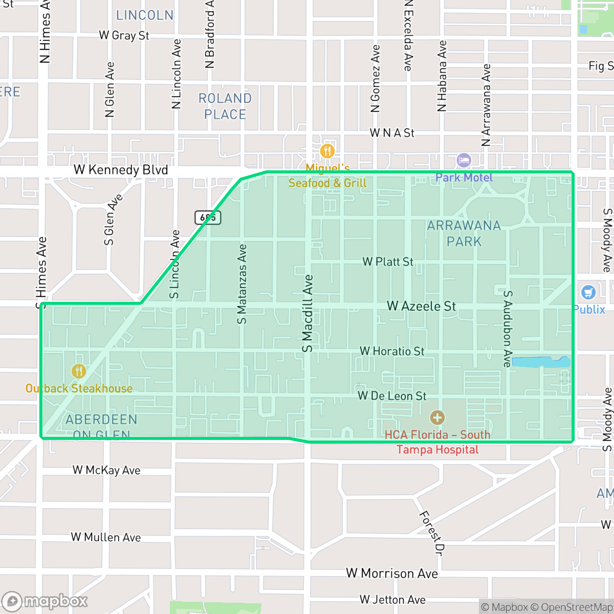 Map showing the location of Palma Ceia Pines, Tampa, FL