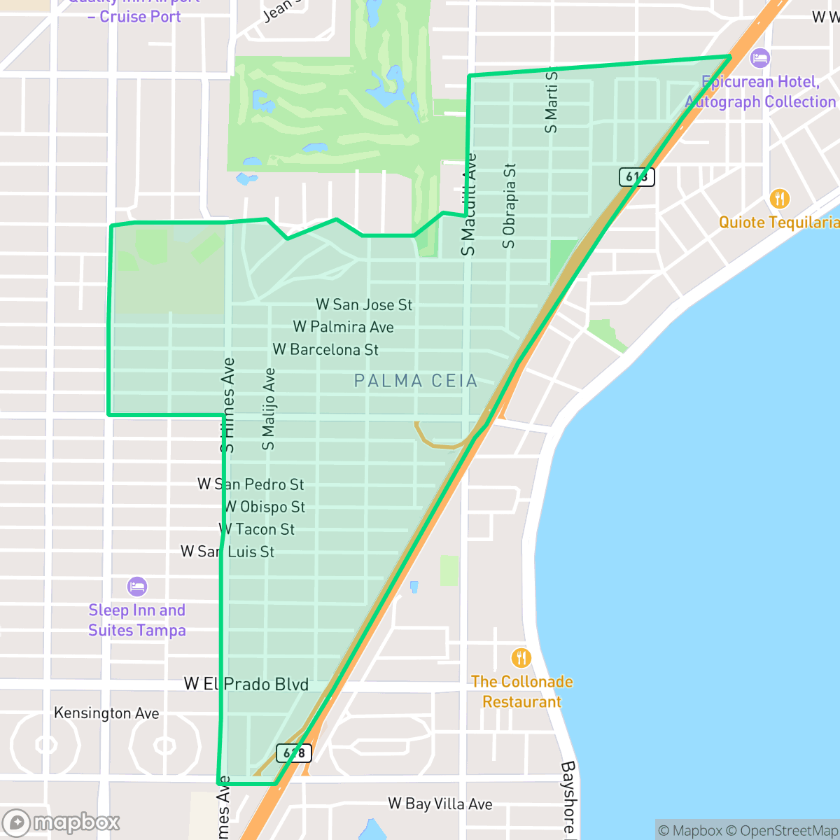 Map showing the location of Palma Ceia, Tampa, FL