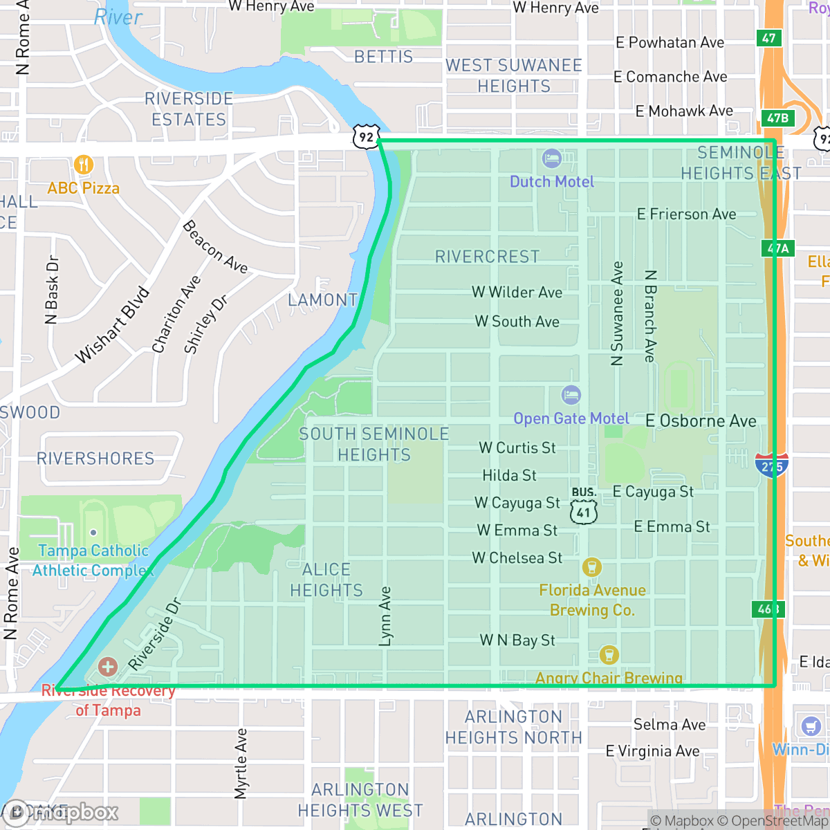 Map showing the location of South Seminole Heights, Tampa, FL