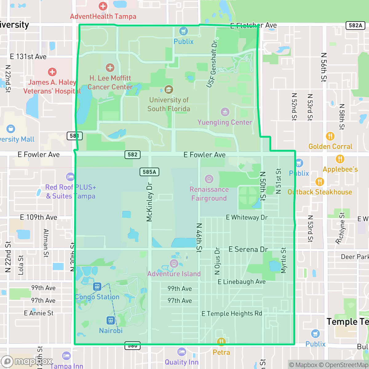 Map showing the location of Terrace Park, Tampa, FL