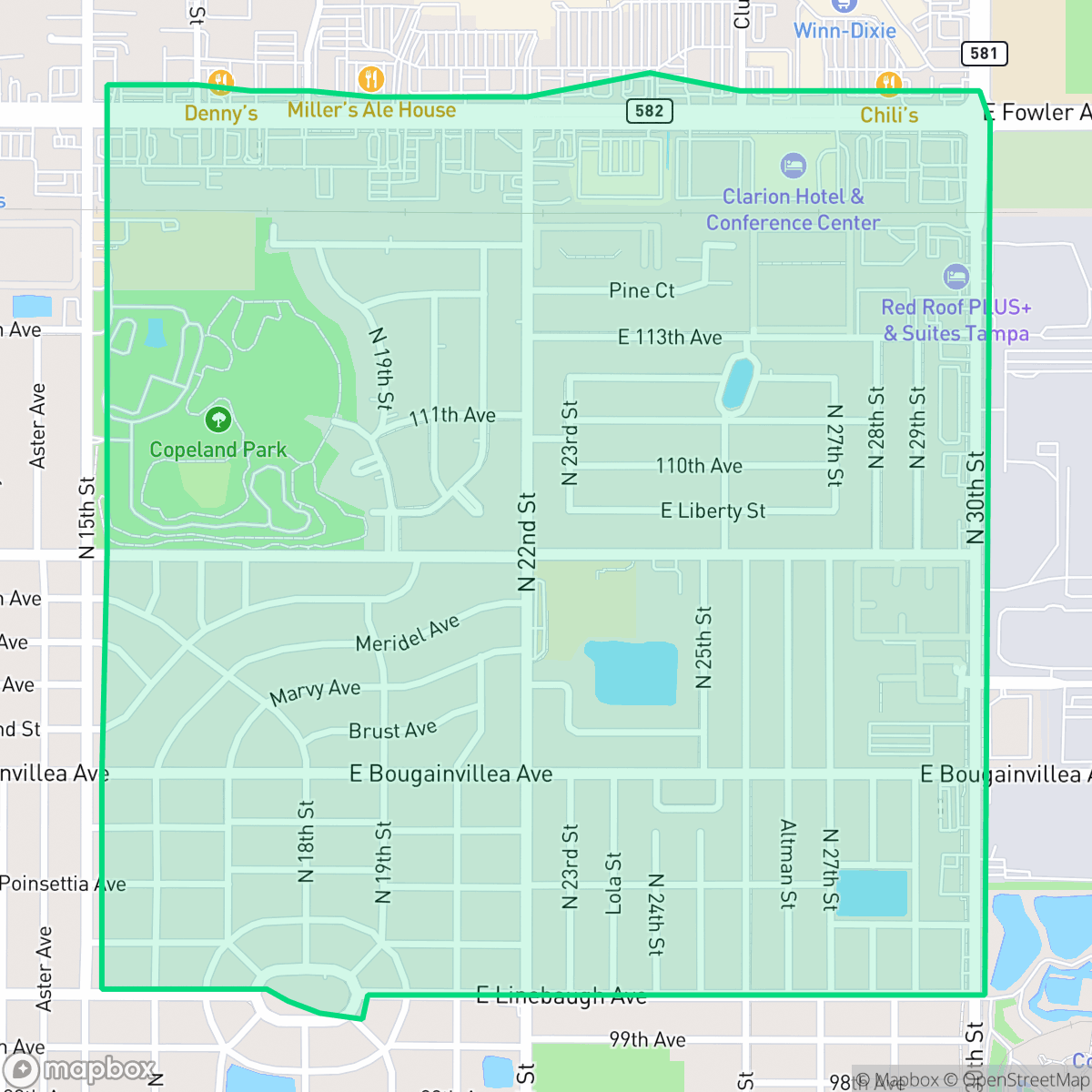 Map showing the location of University Square, Tampa, FL