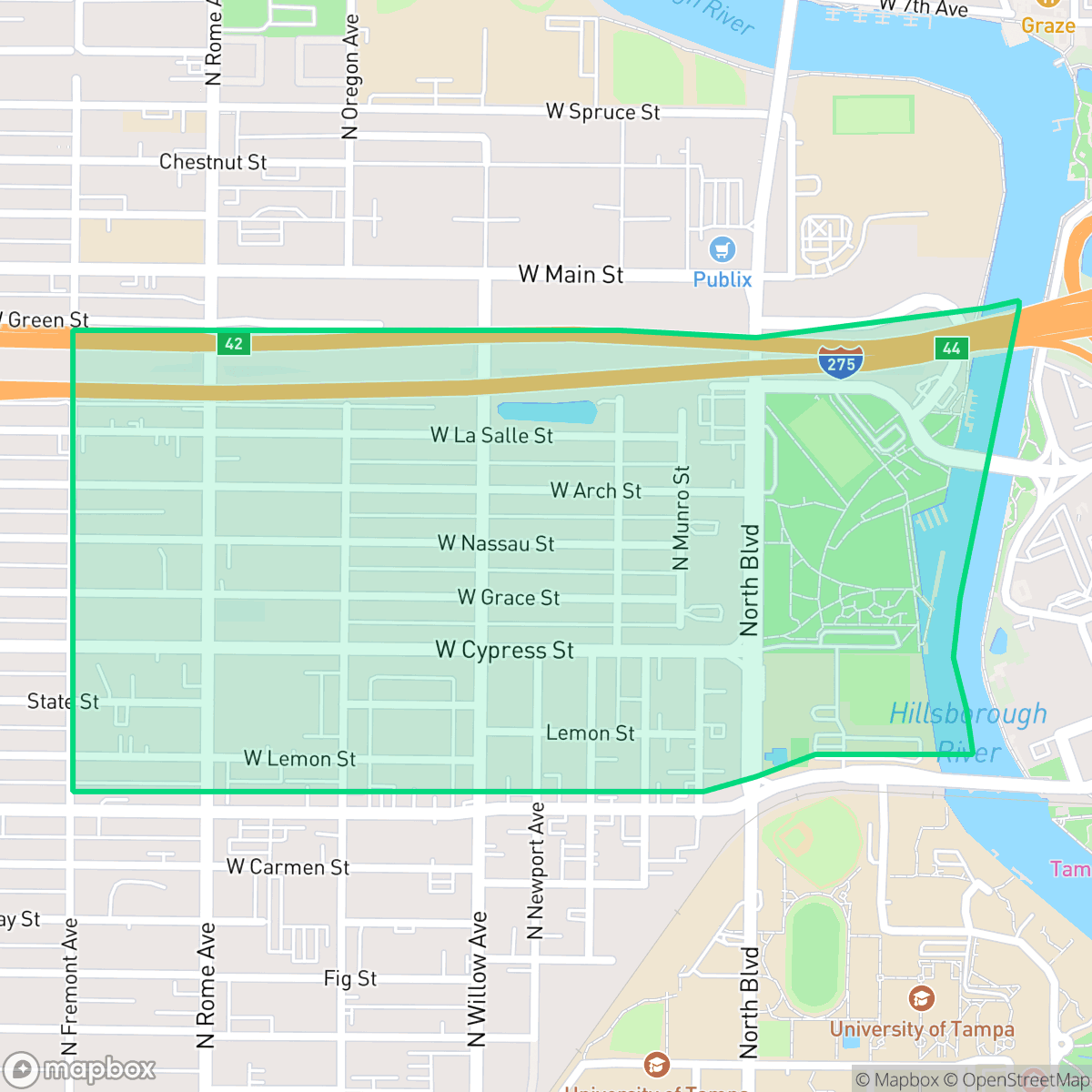 Map showing the location of West Riverfront, Tampa, FL