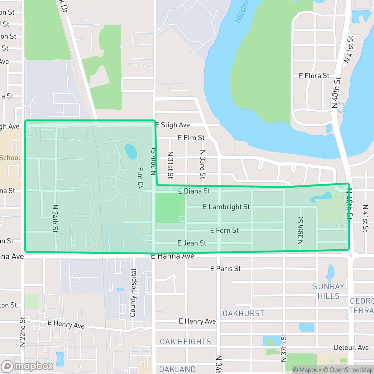 Map showing the location of Woodland Terrace, Tampa, FL