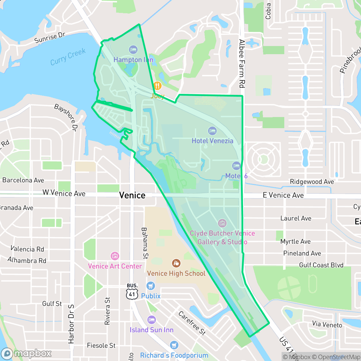 Map showing the location of Gateway/ Waterway, Venice, FL