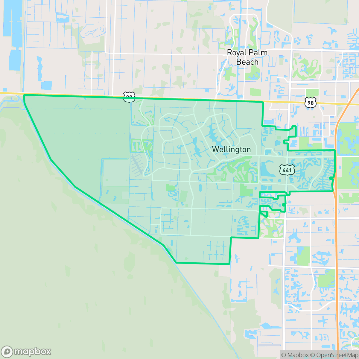 Map showing the location of Wellington, FL — coverage area