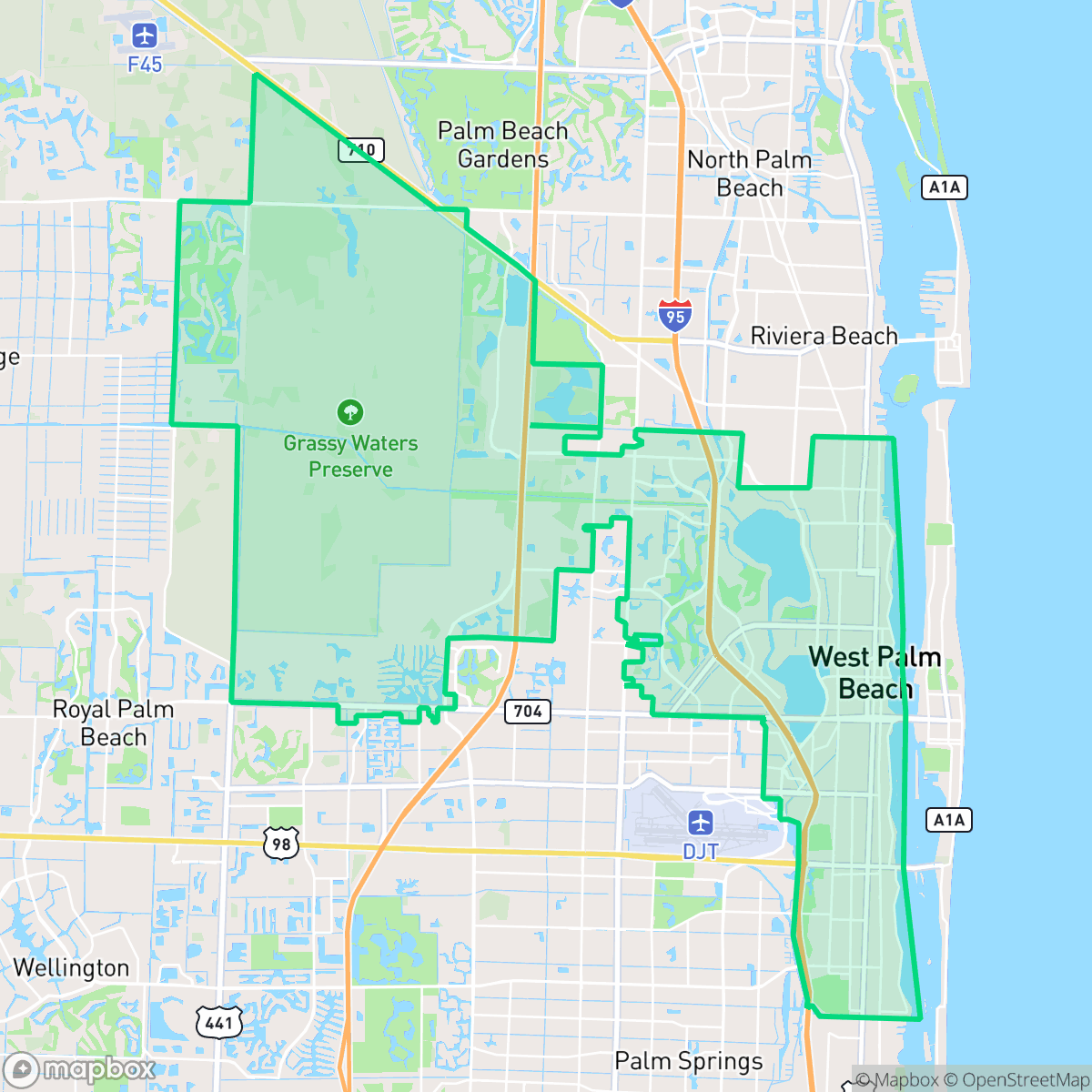 Map showing the location of West Palm Beach, FL — coverage area