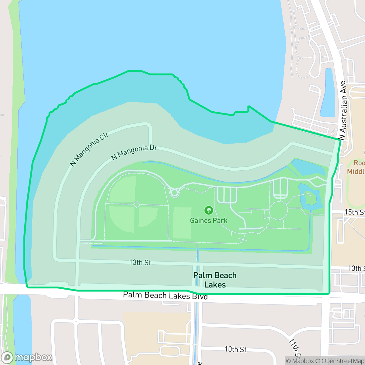 Map showing the location of Lake Mangonia, West Palm Beach, FL