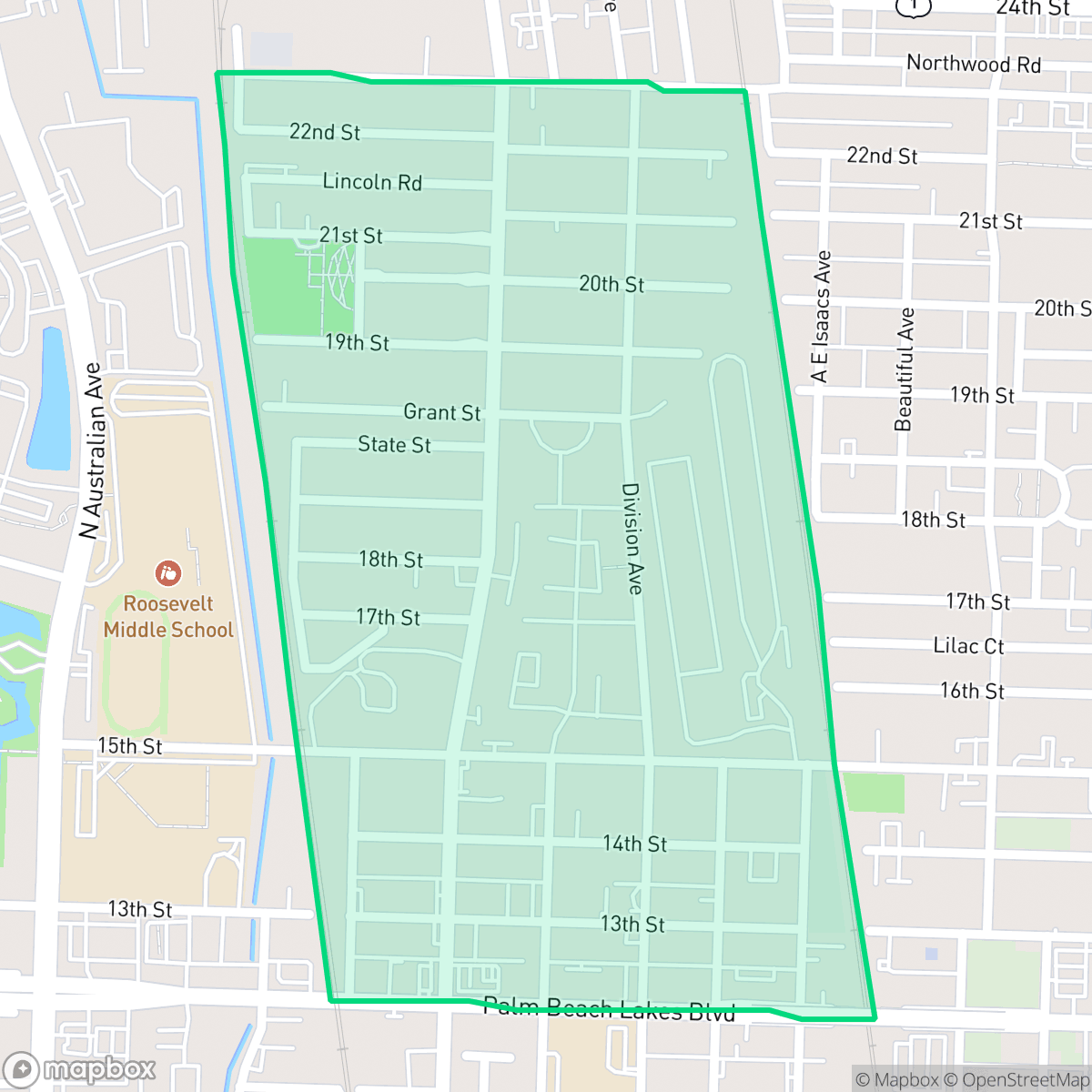 Map showing the location of North Tamarind, West Palm Beach, FL