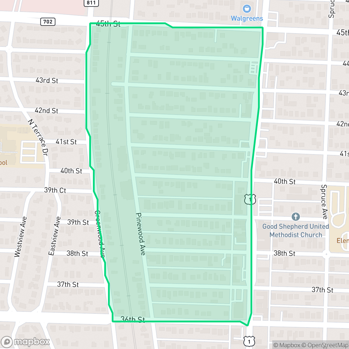 Map showing the location of Pinewood Park, West Palm Beach, FL