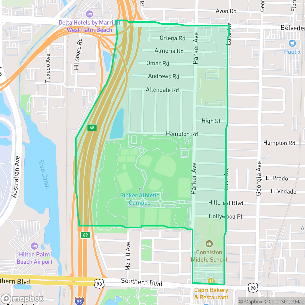 Map showing the location of Poinciana Park, West Palm Beach, FL