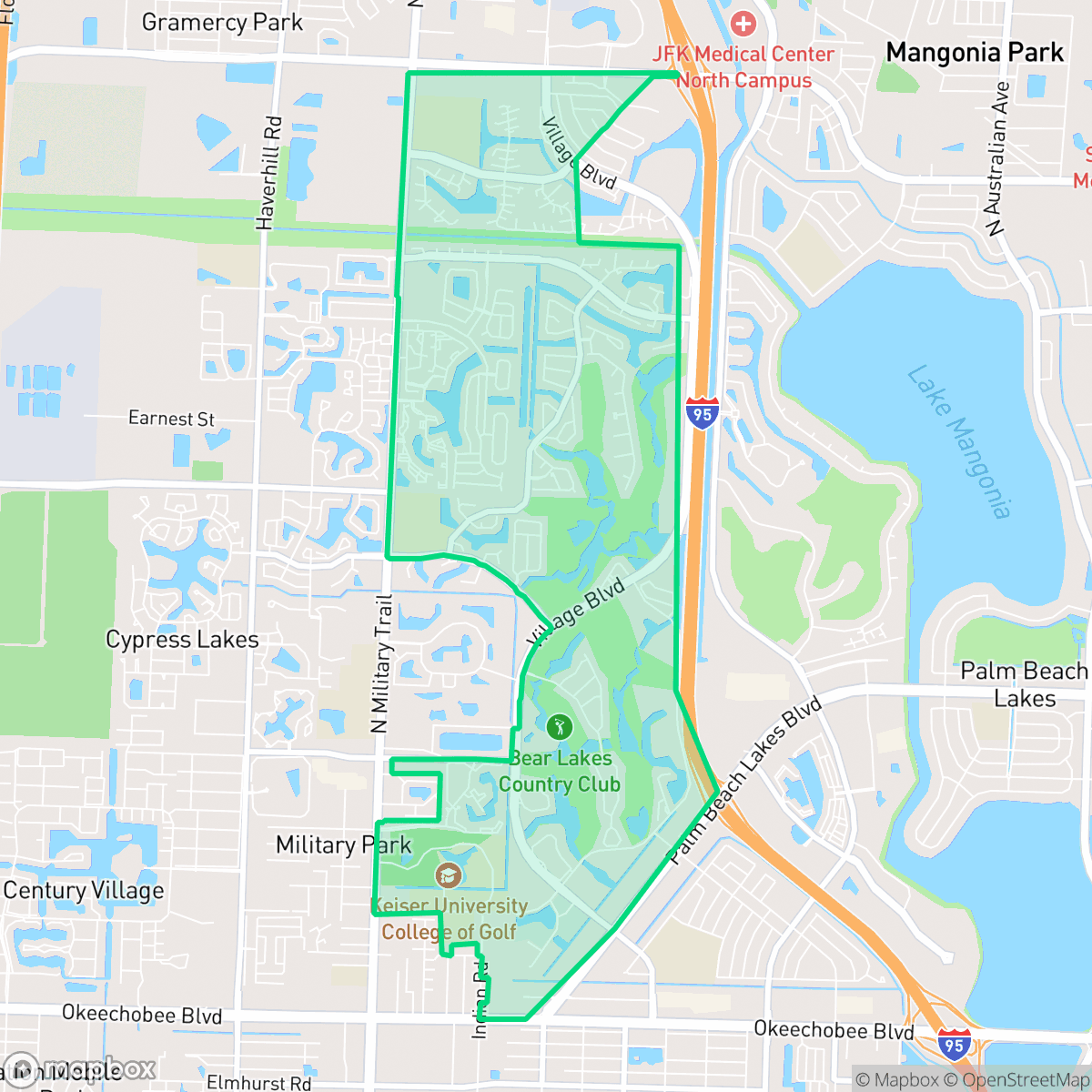 Map showing the location of Villages of Palm Beach Lakes, West Palm Beach, FL