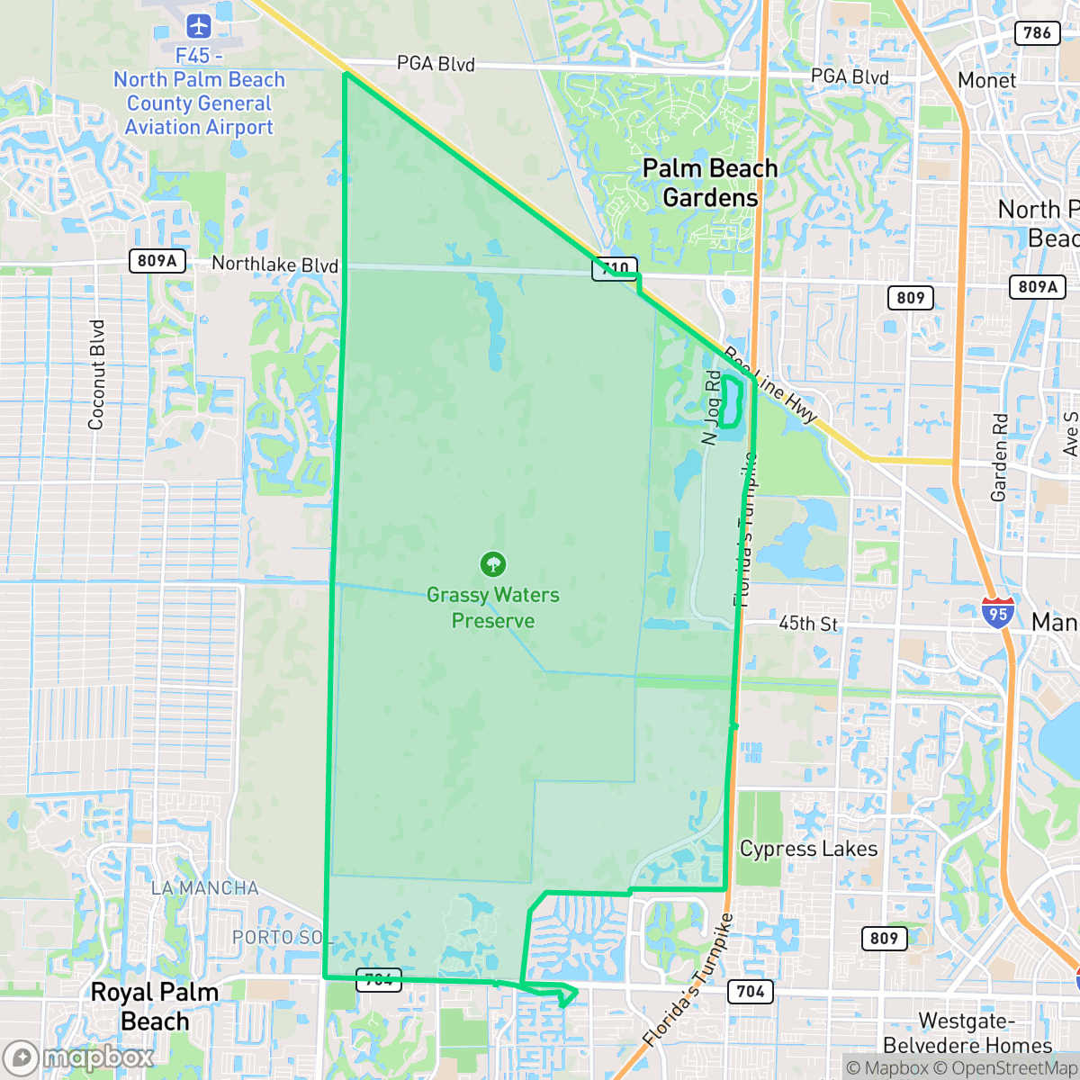 Map showing the location of Water Catchment Area, West Palm Beach, FL