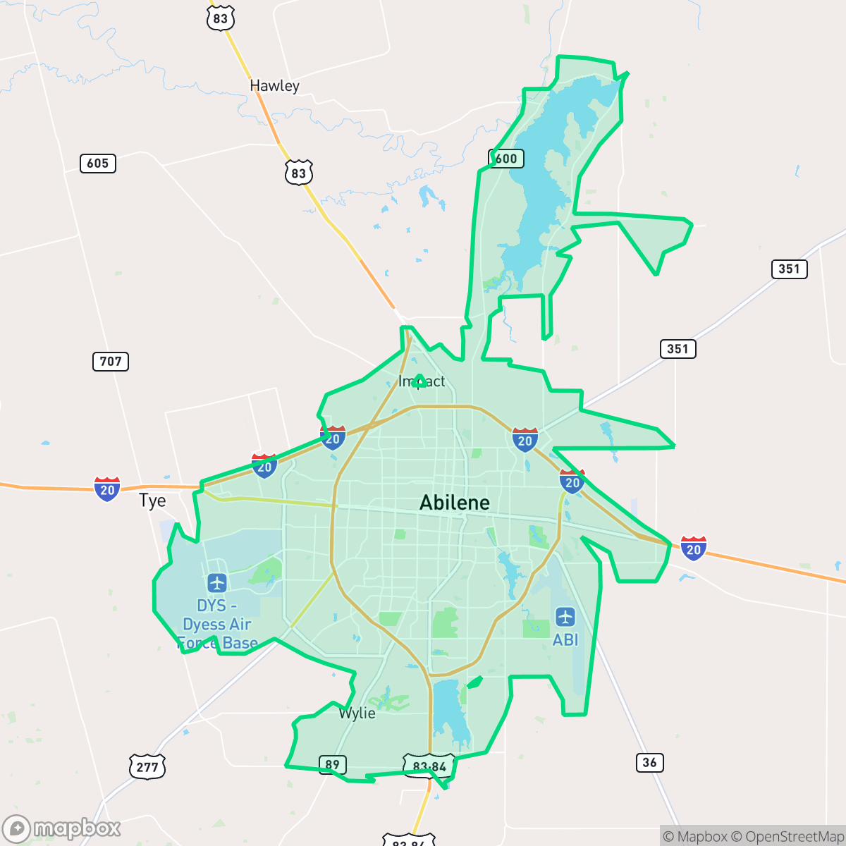Map showing the location of Abilene, TX — coverage area