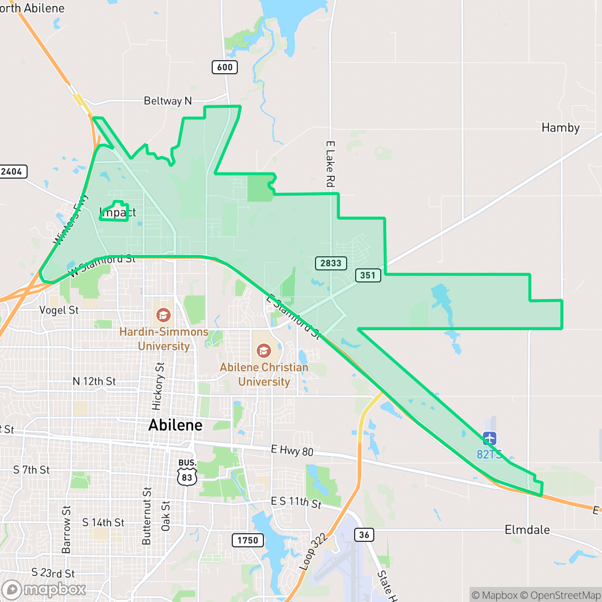 Map showing the location of Buck Creek, Abilene, TX