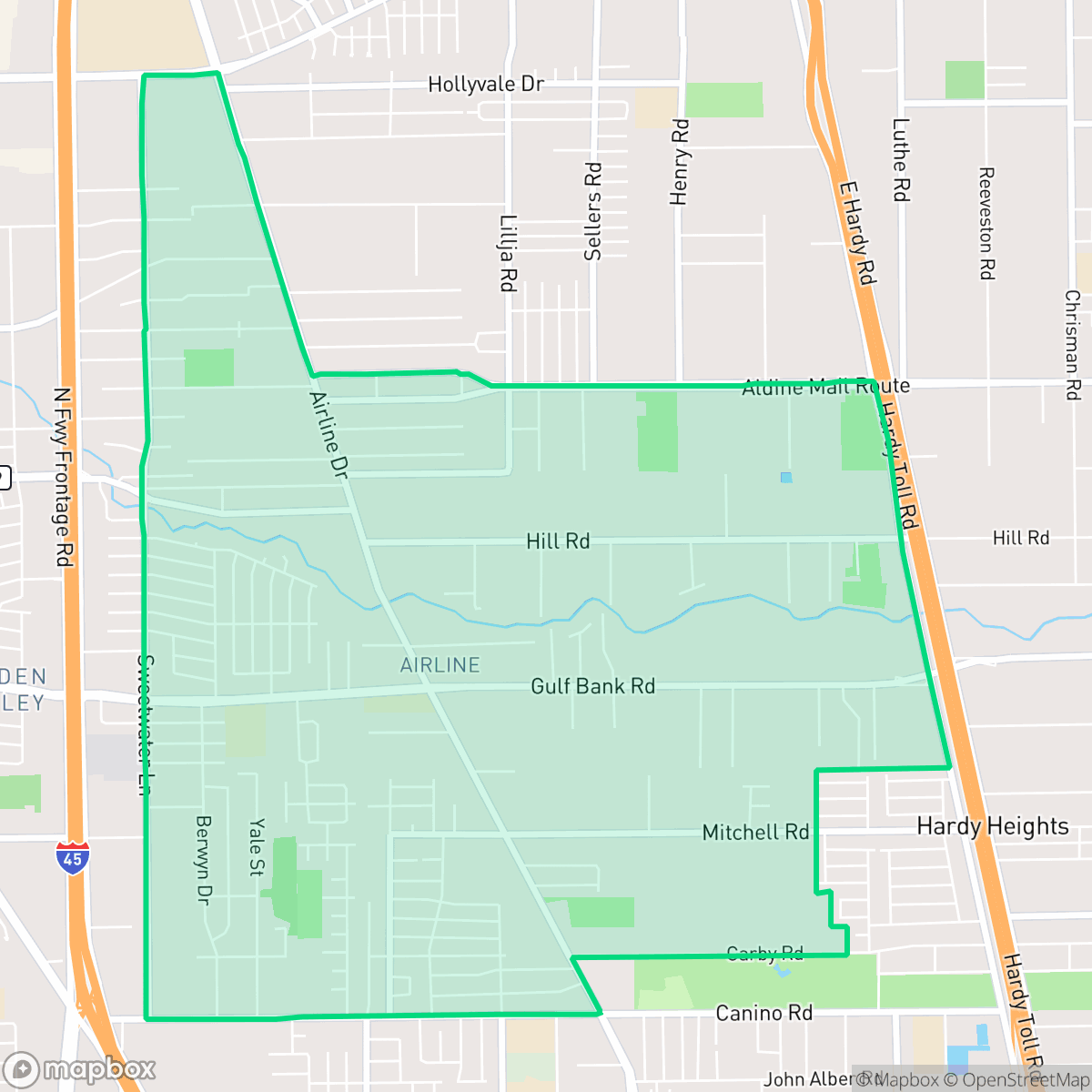 Map showing the location of Airline, Aldine, TX