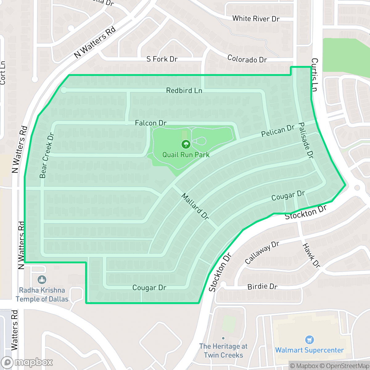 Map showing the location of Quail Run, Allen, TX