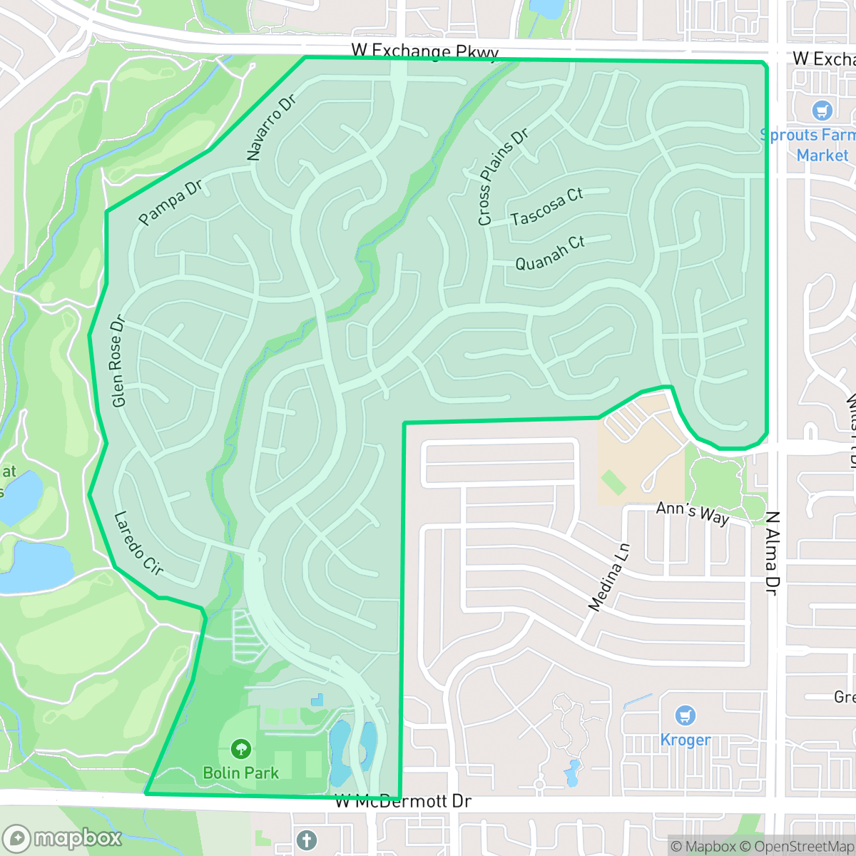 Map showing the location of Twin Creeks, Allen, TX