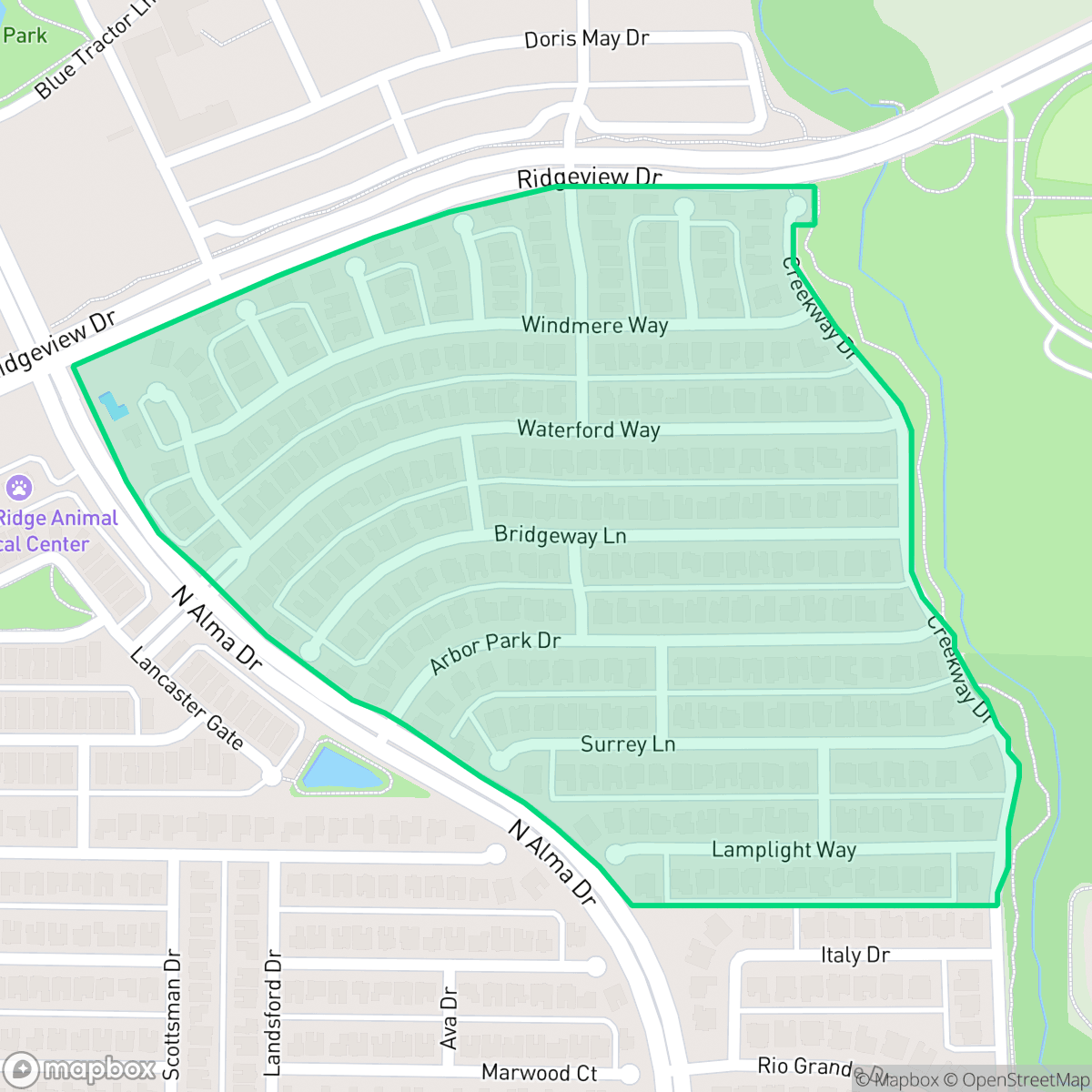 Map showing the location of Waterford Crossing, Allen, TX