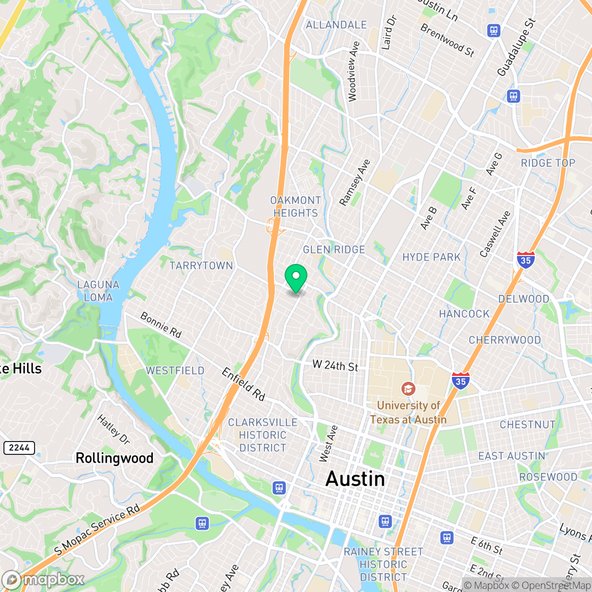Map showing the location of Austin, TX — coverage area