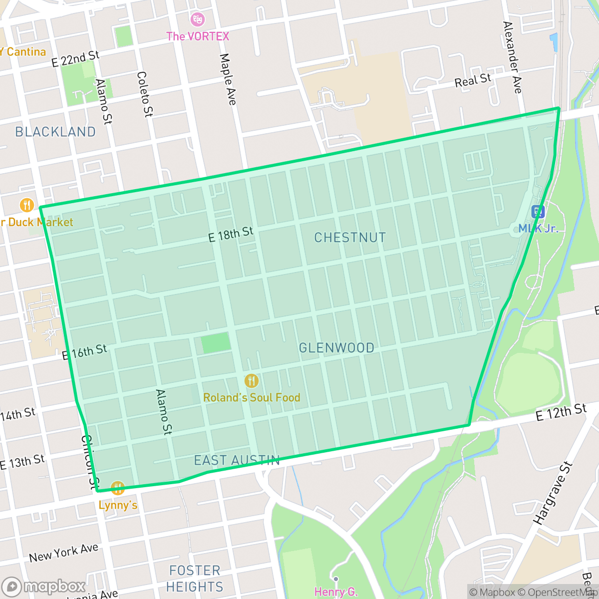 Map showing the location of Chestnut, Austin, TX