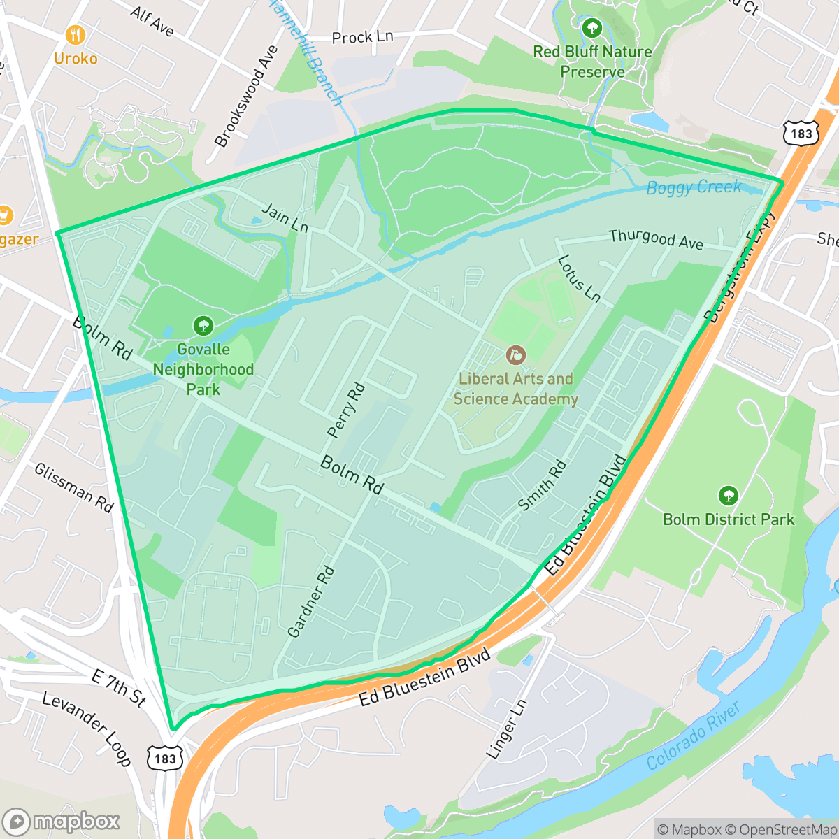 Map showing the location of Johnston Terrace, Austin, TX