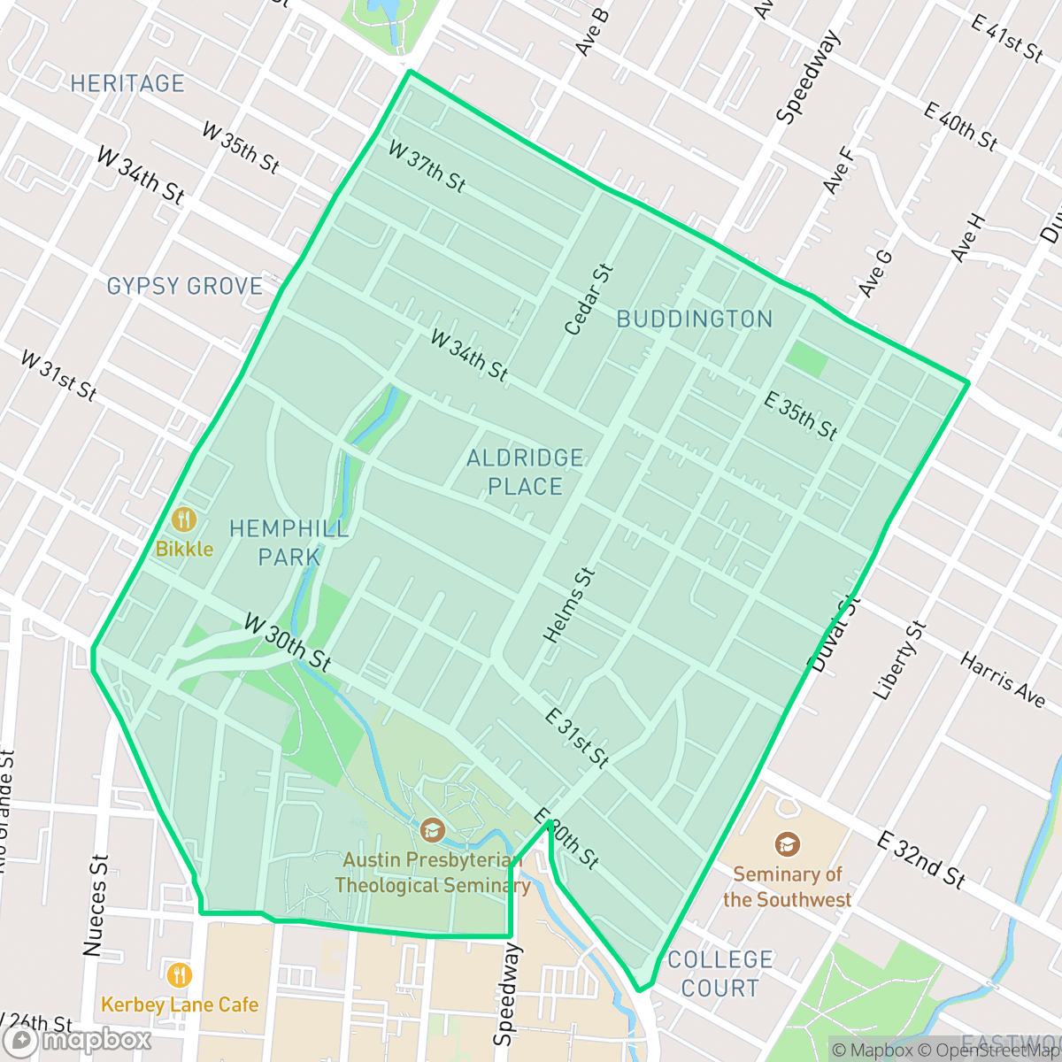 Map showing the location of North University, Austin, TX