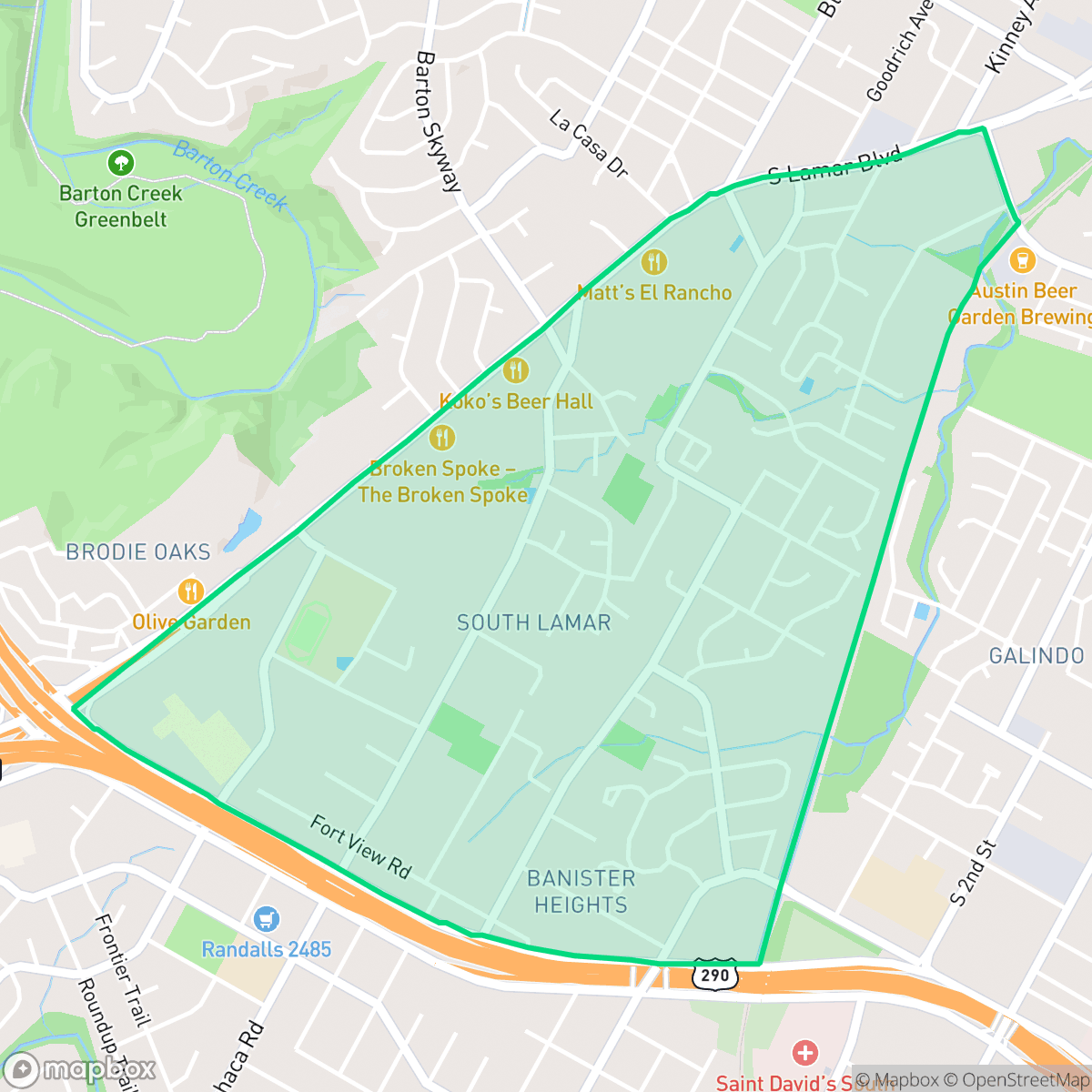 Map showing the location of South Lamar, Austin, TX