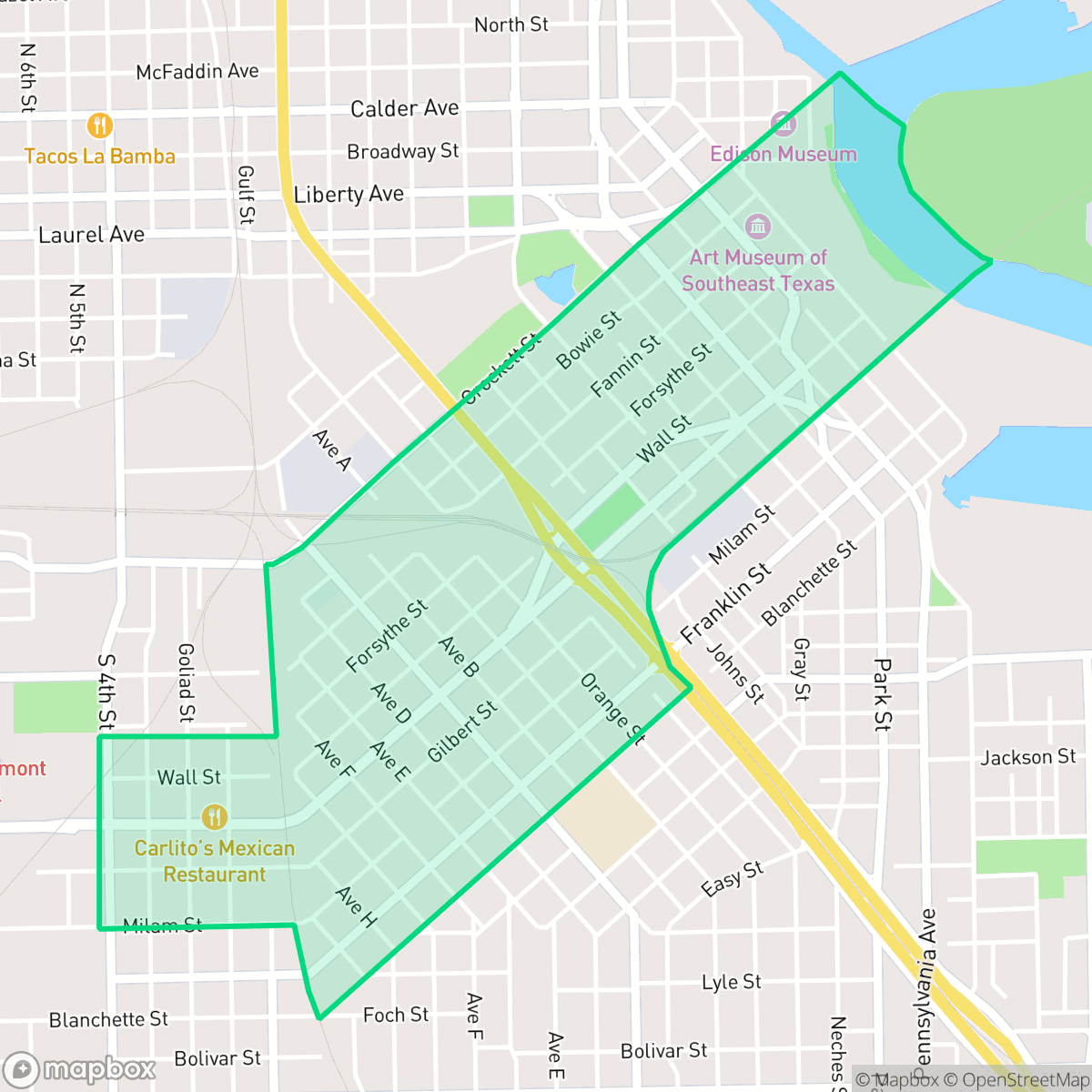 Map showing the location of College Corridor, Beaumont, TX