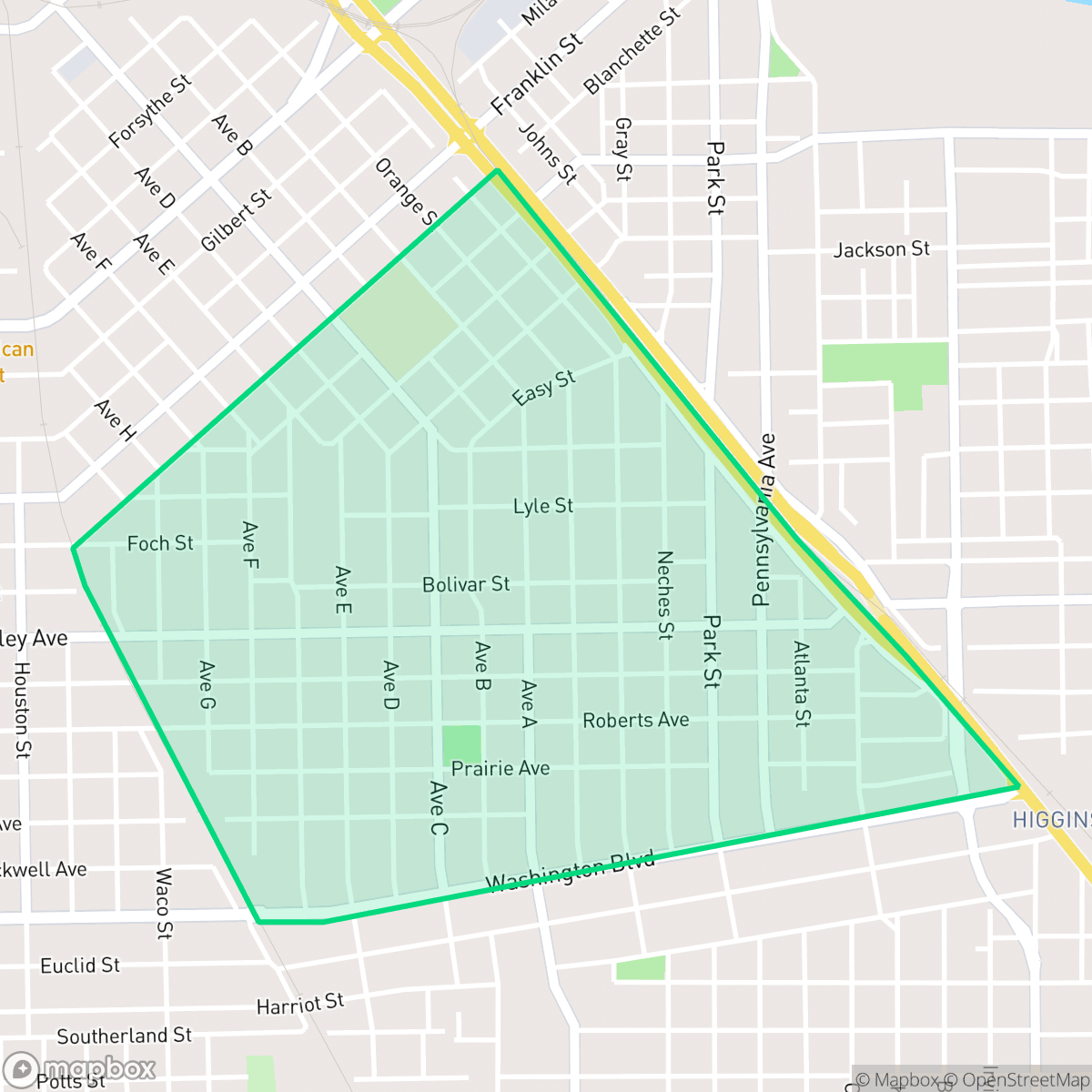 Map showing the location of Heart of the City, Beaumont, TX