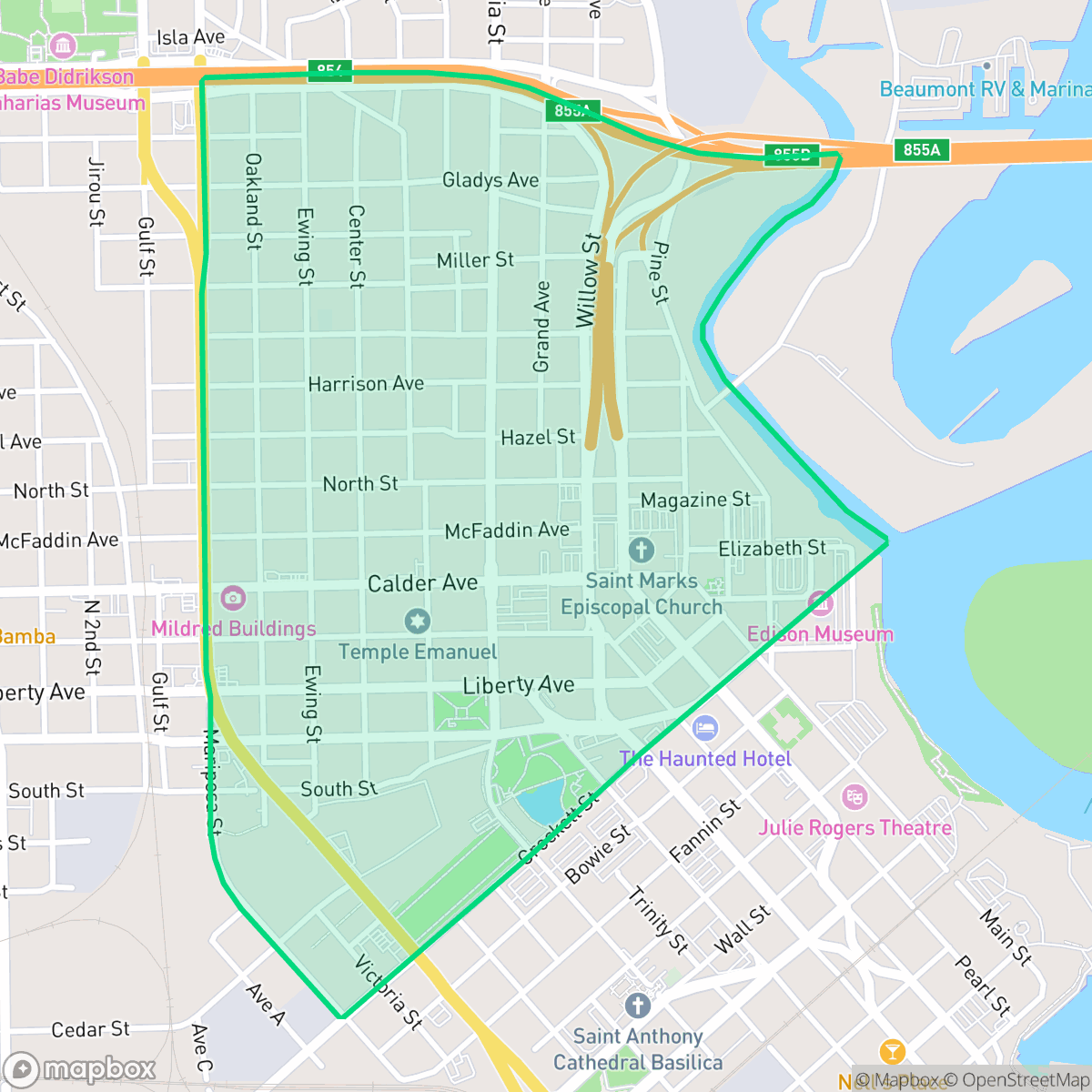 Map showing the location of Martin Luther King, Beaumont, TX