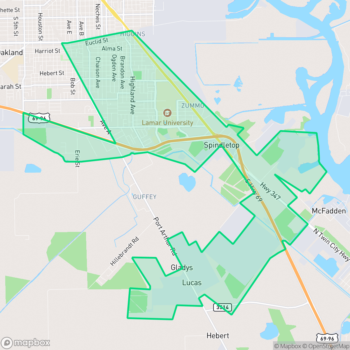Map showing the location of South Park, Beaumont, TX