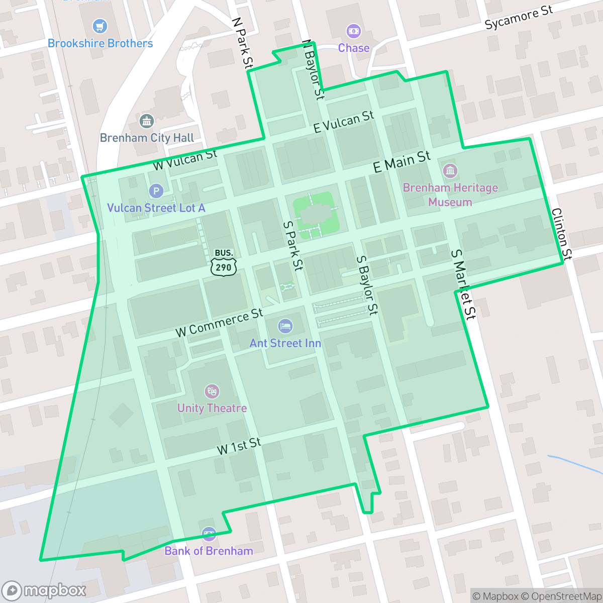 Map showing the location of Brenham Downtown Historic District, Brenham, TX