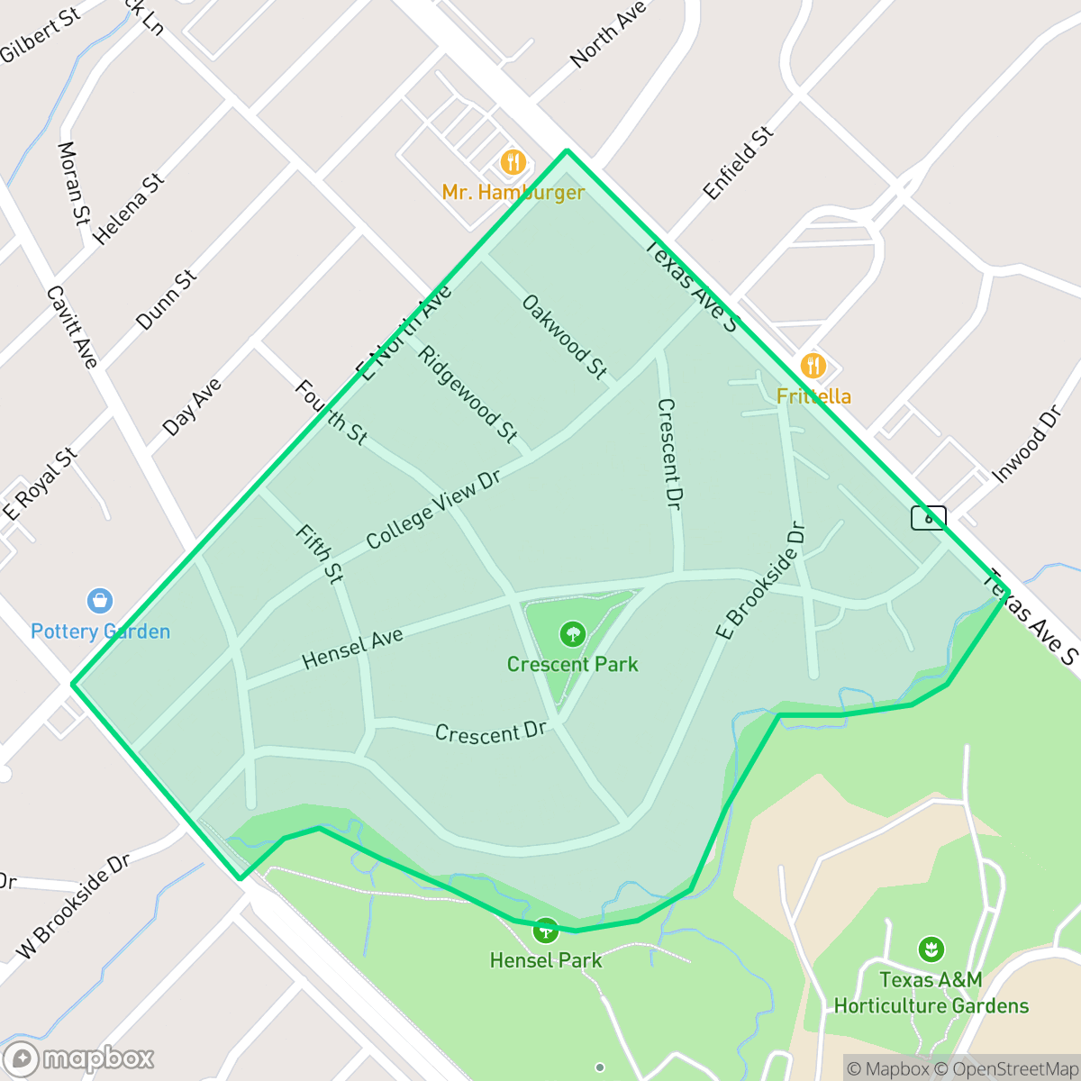 Map showing the location of North Oakwood, Bryan, TX