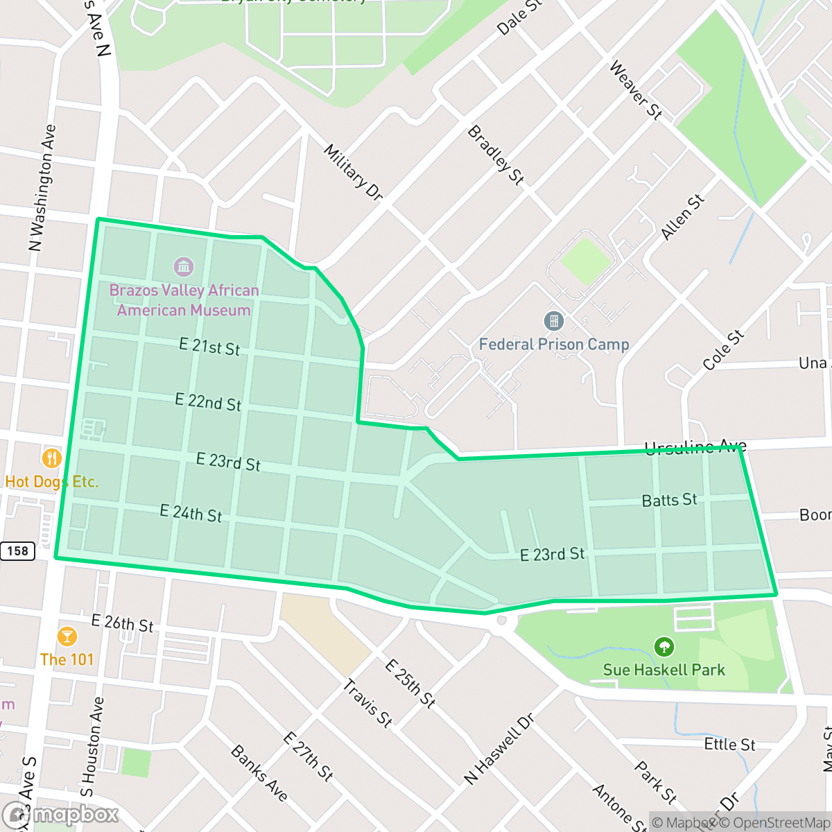 Map showing the location of Wonderland, Bryan, TX