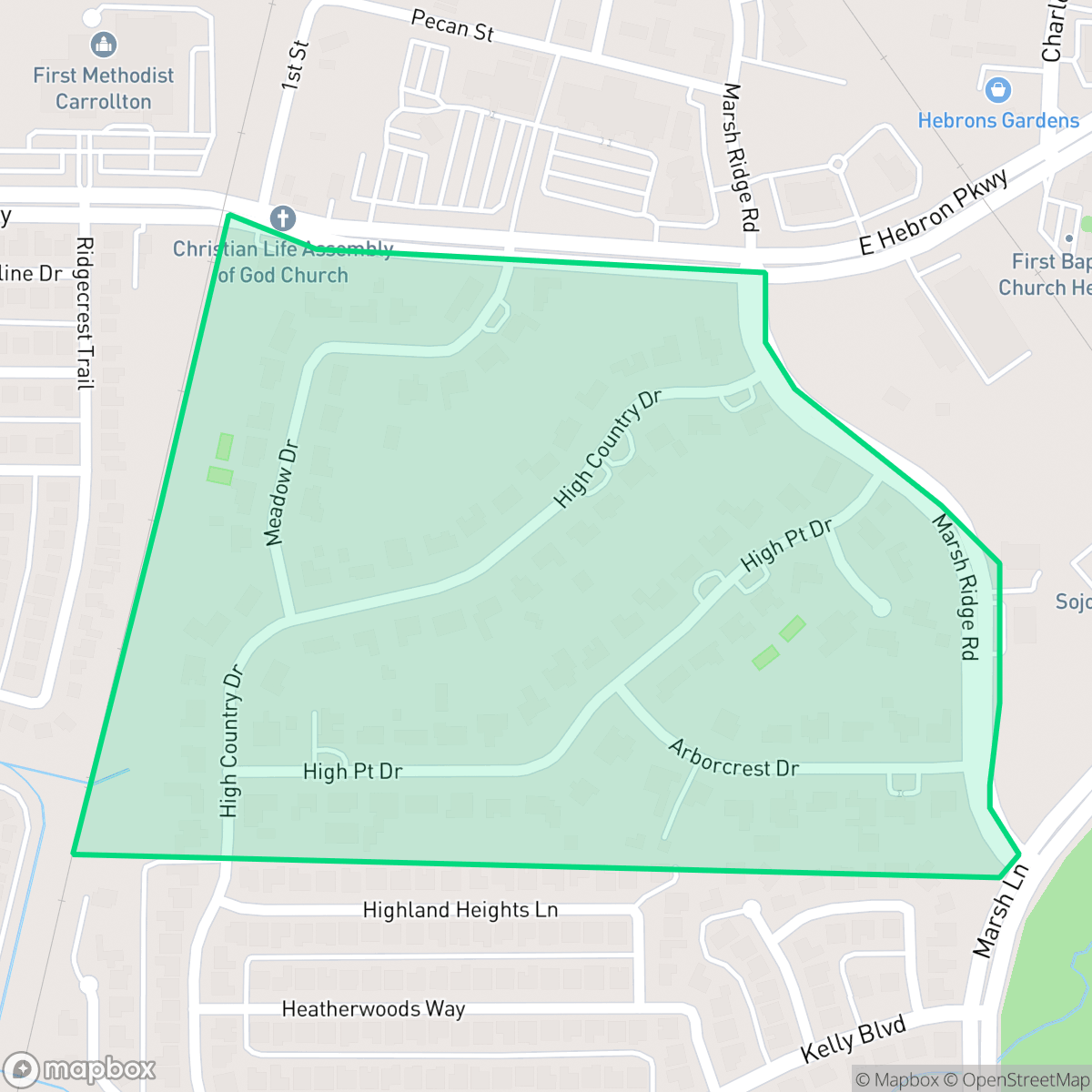 Map showing the location of Estates in High Country, Carrollton, TX