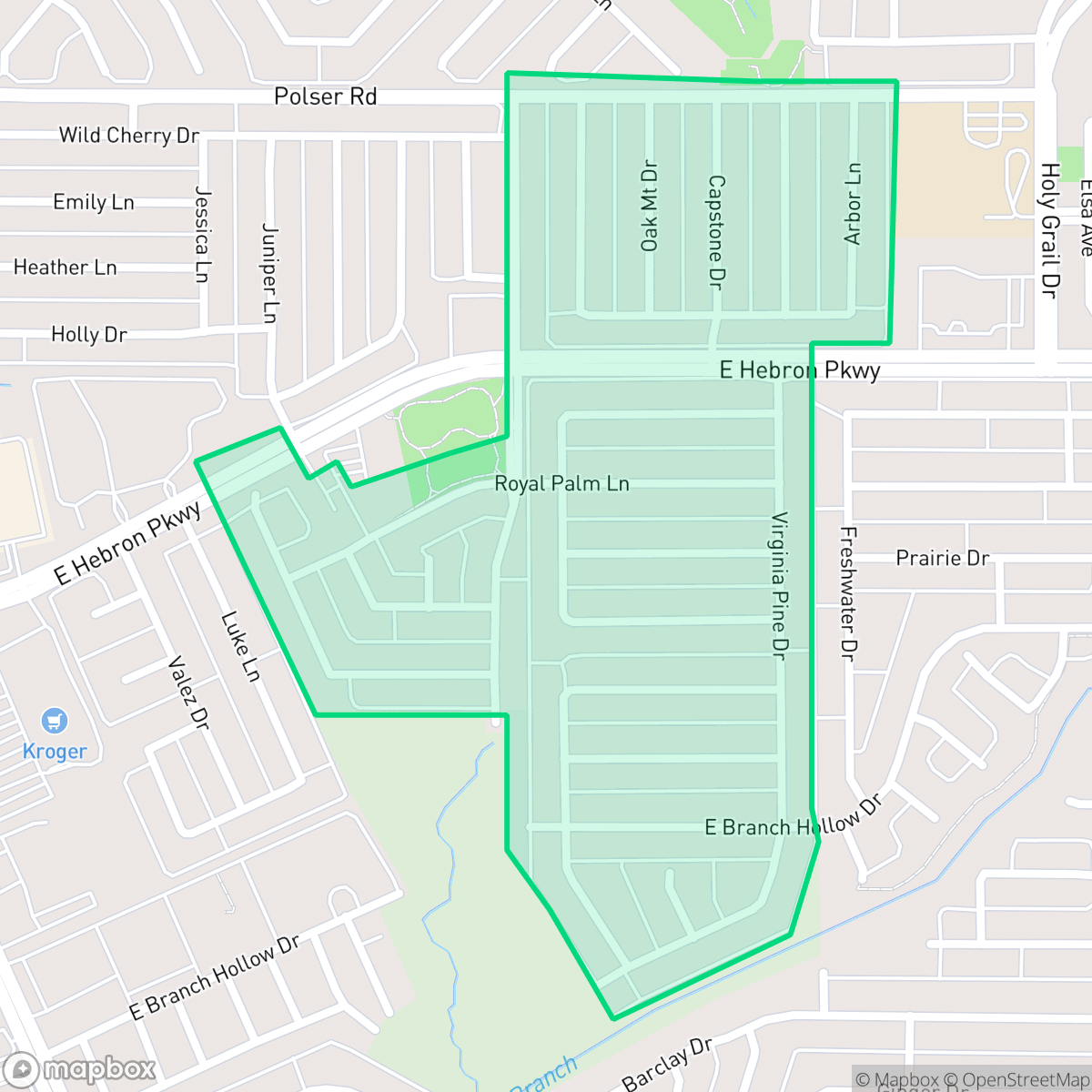 Map showing the location of Oak Hills, Carrollton, TX