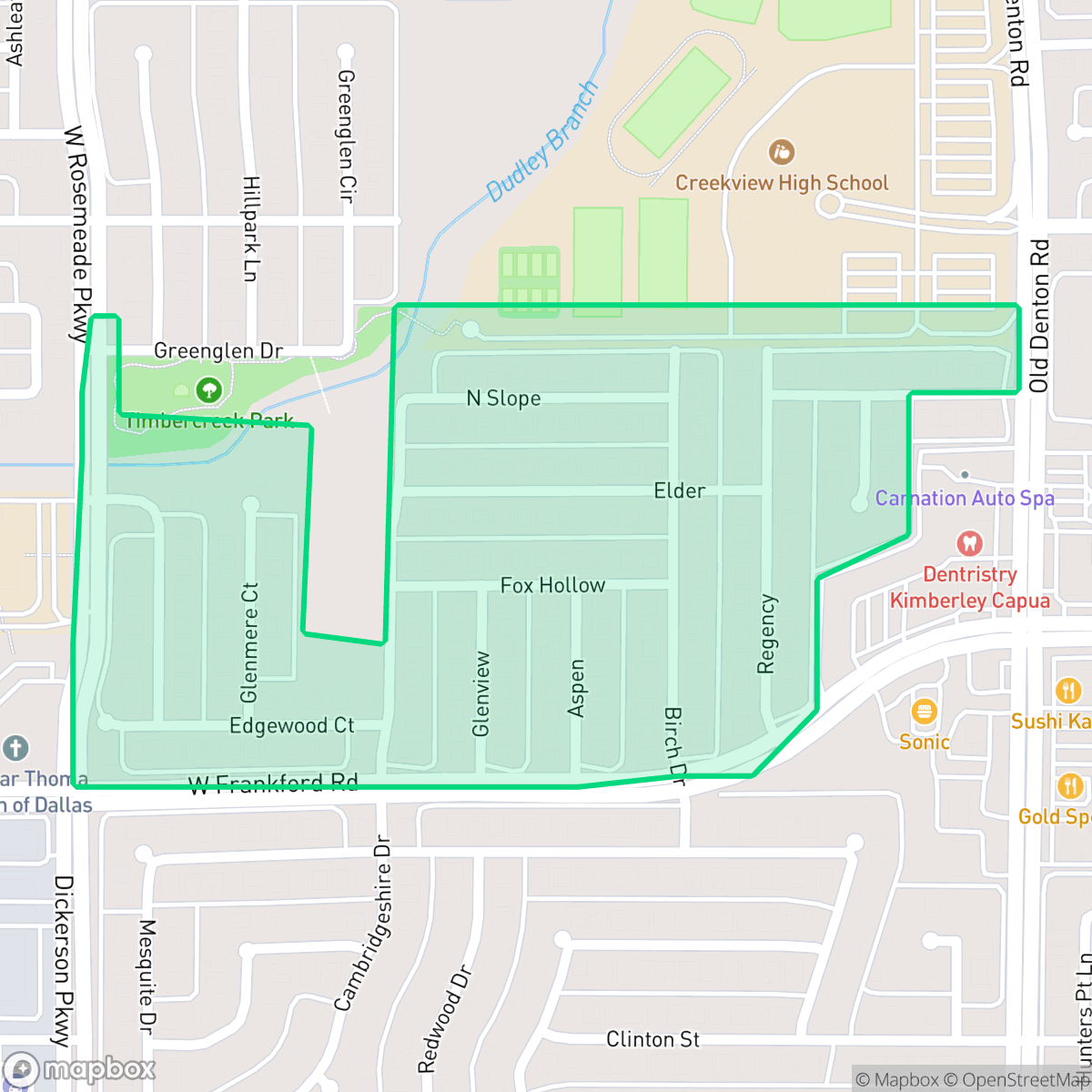 Map showing the location of Ridgeview, Carrollton, TX