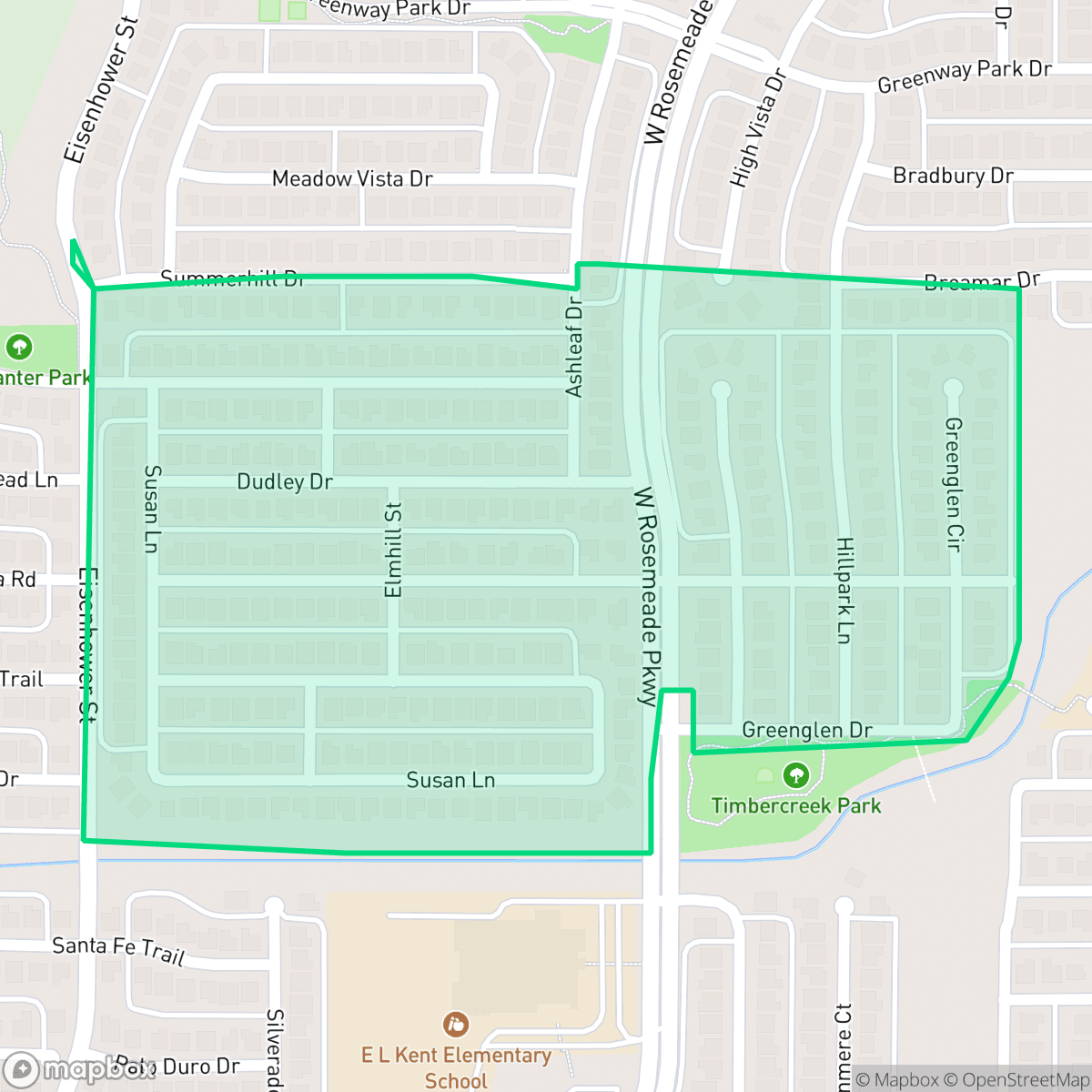 Map showing the location of Timbercreek Estates, Carrollton, TX