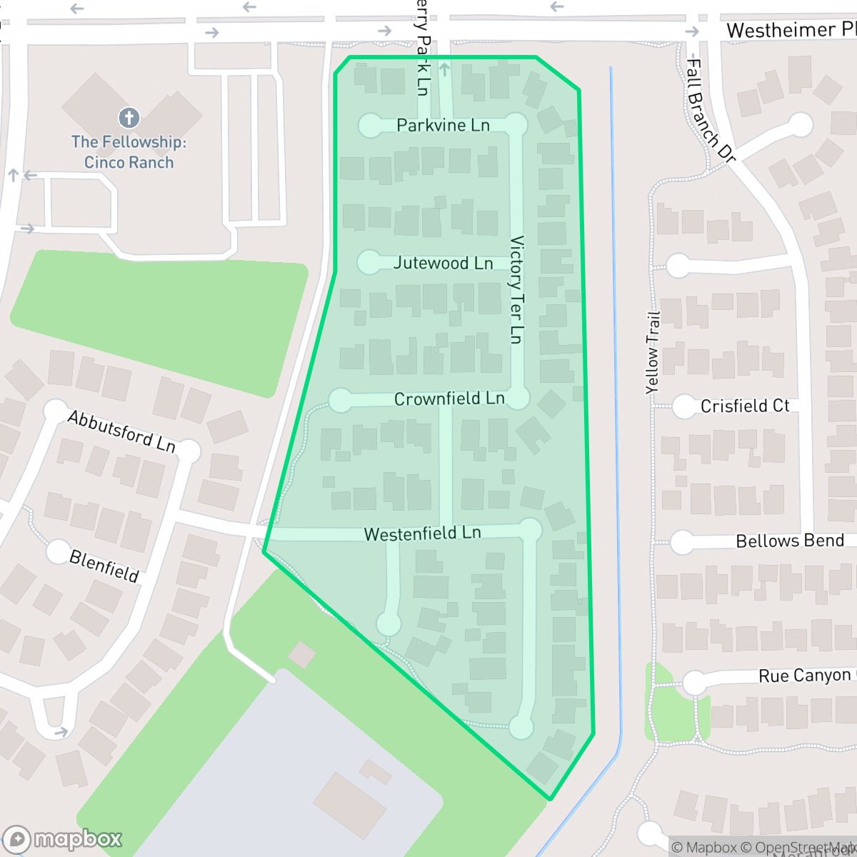 Map showing the location of Meadow Grove, Cinco Ranch, TX